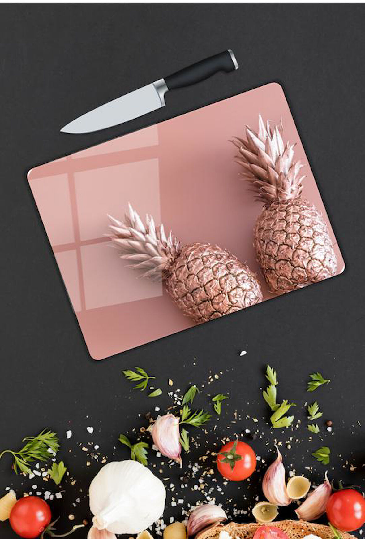 Ananas Desen Cam Kesme Tablası | Hediyelik, Dekoratif, Ofis, Mutfak 