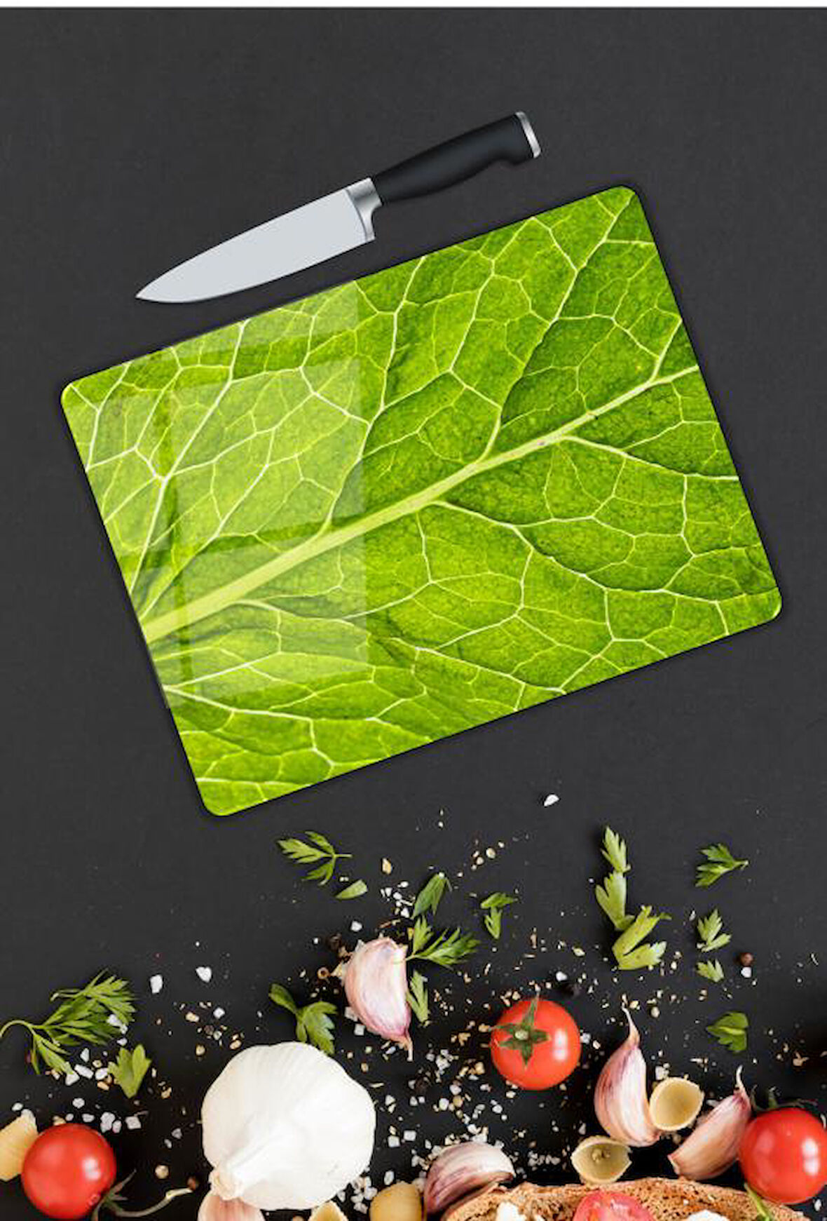 Yaprak Desen Cam Kesme Tablası | Hediyelik, Dekoratif, Ofis, Mutfak 