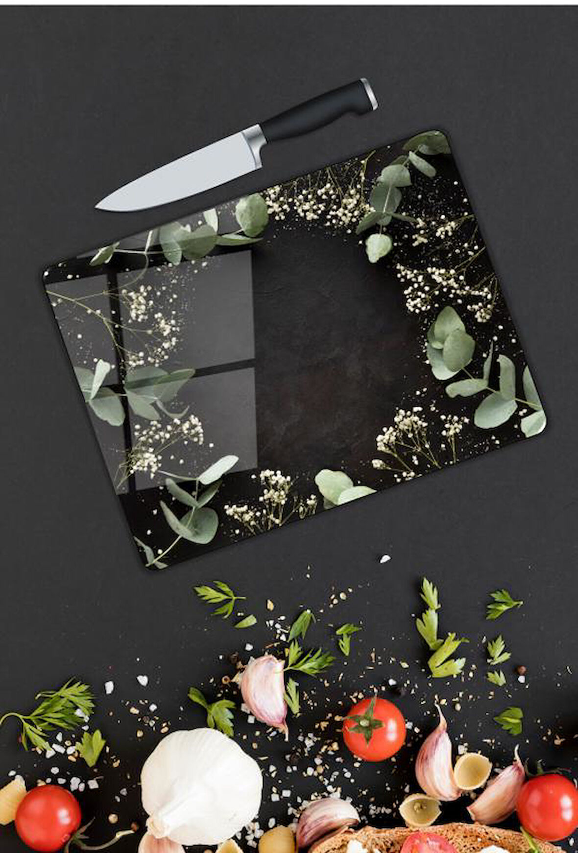 Yaprak Desen Cam Kesme Tablası | Hediyelik, Dekoratif, Ofis, Mutfak 