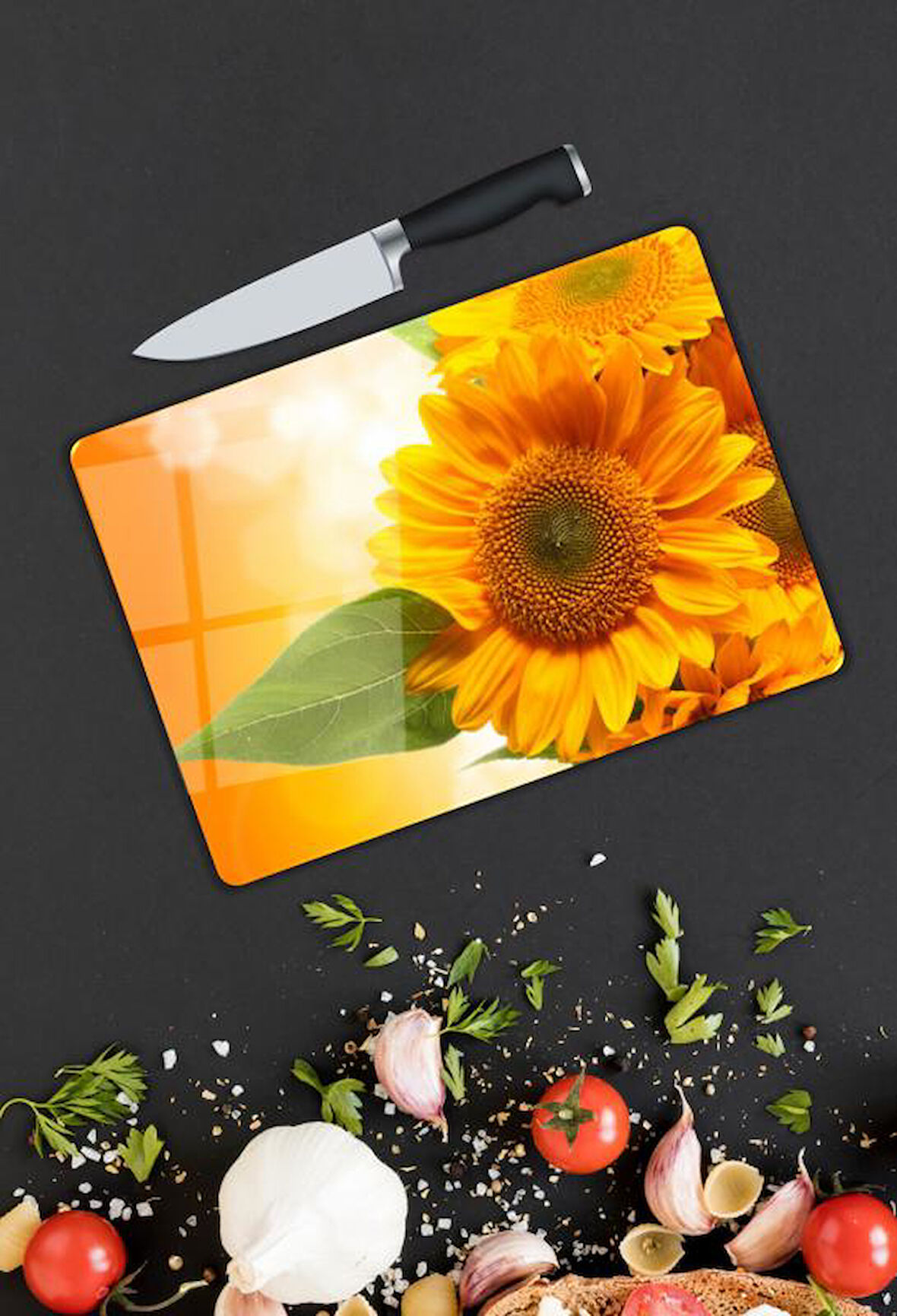 Ayçiçeği Cam Kesme Tablası | Hediyelik, Dekoratif, Ofis, Mutfak 