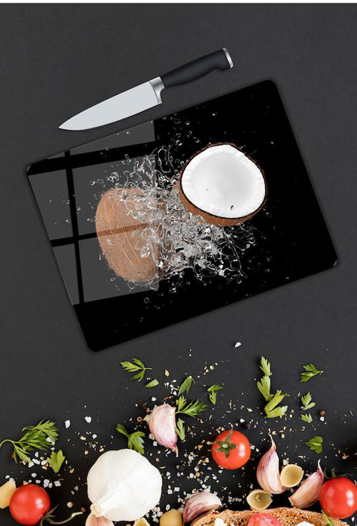 Hindistan Cevizi Desen Cam Kesme Tablası | Hediyelik, Dekoratif, Ofis, Mutfak 