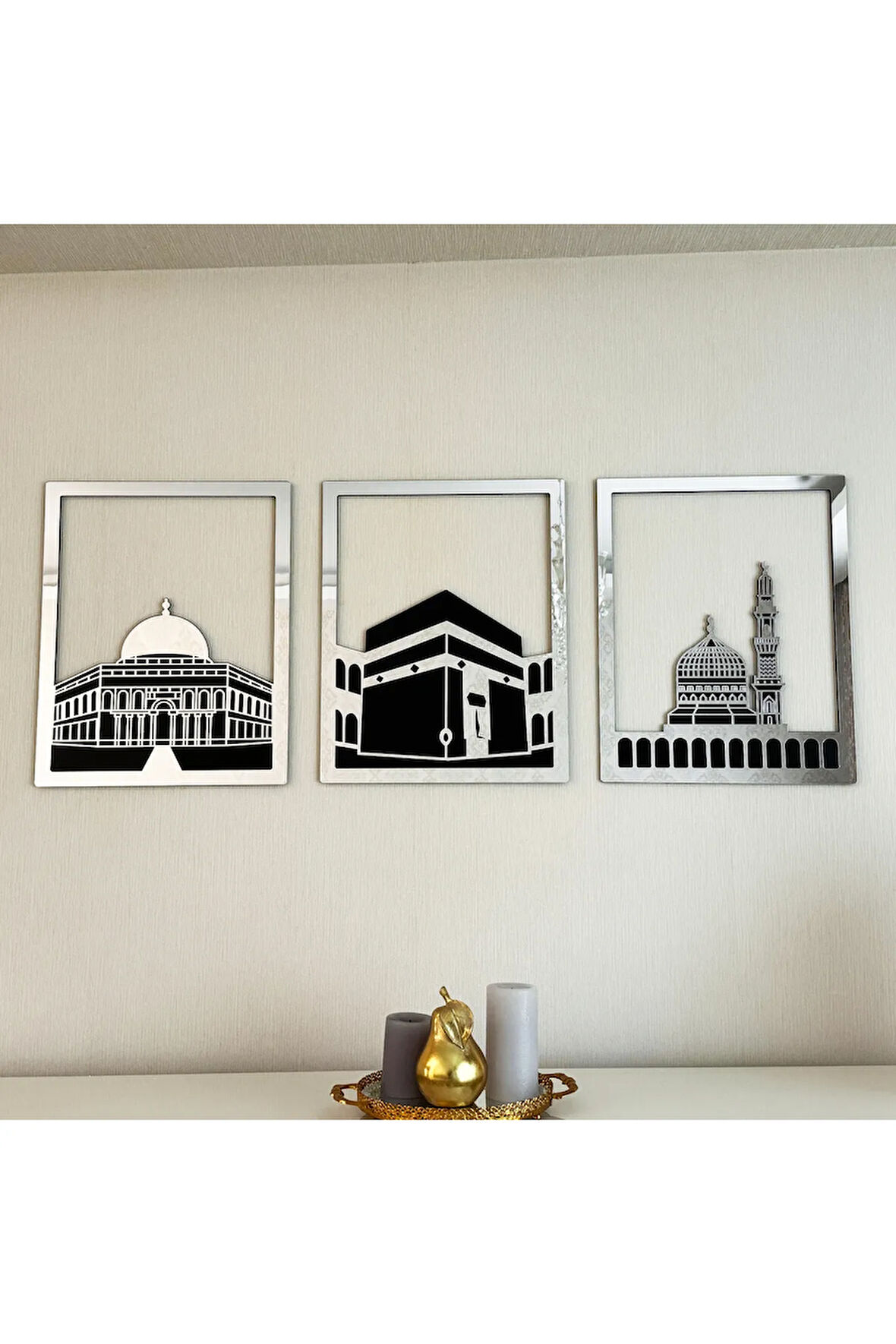 Mescid-i Aksa, Mescid-i Haram & Mescid-i Nebevi Kare 3'lü Ahşap Mescid Set Islami Dekor