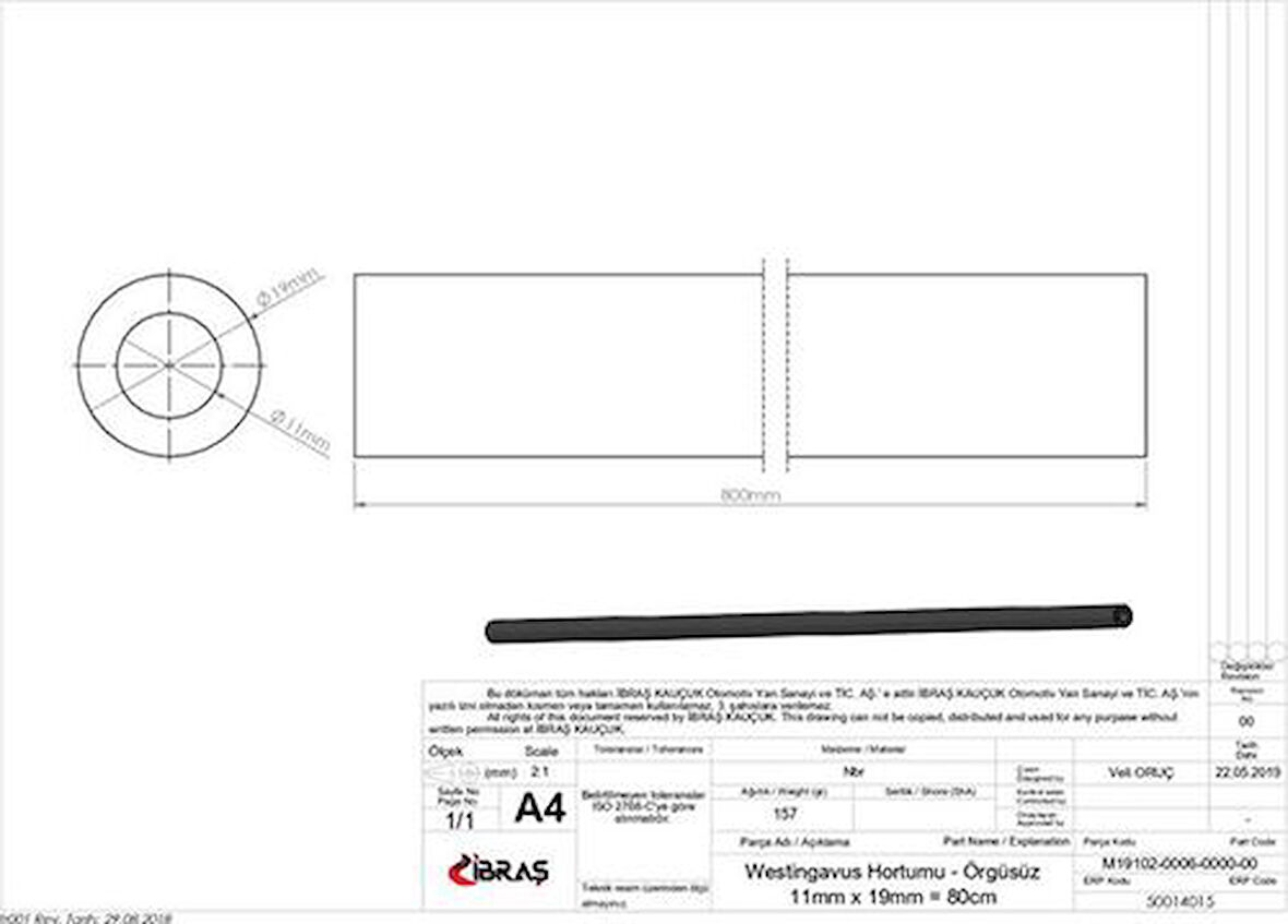 Ibras 14015 Westınghouse Hortumu Orgusuz Dks (11×17Mm=80Cm)