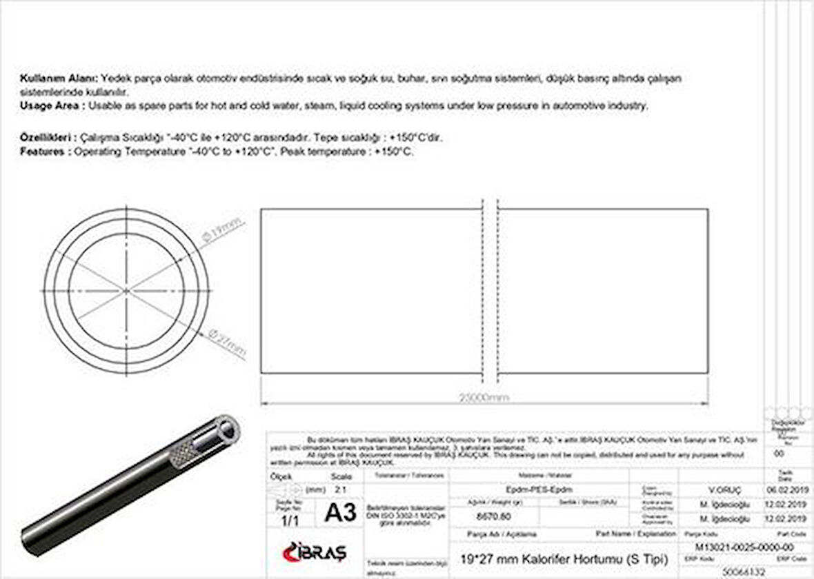 Ibras 66132 Kalorifer Hortumu 19Mm 27Mm (1 Mt) 65504 3 4 Inc Epdm Epdm