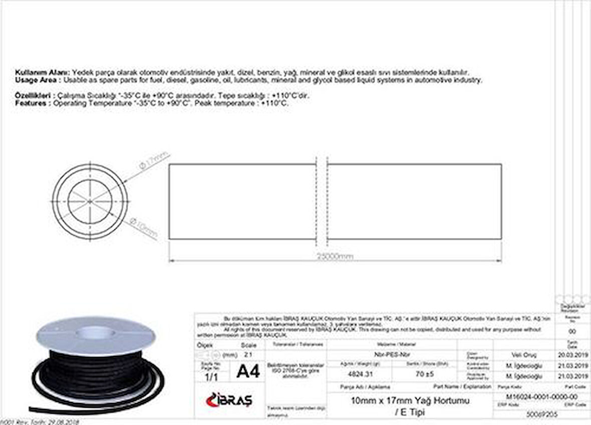 Ibras 69205 10.0Mm 17.0Mm Unıversal Yağ Hortumu (Makaralı)E Tipi