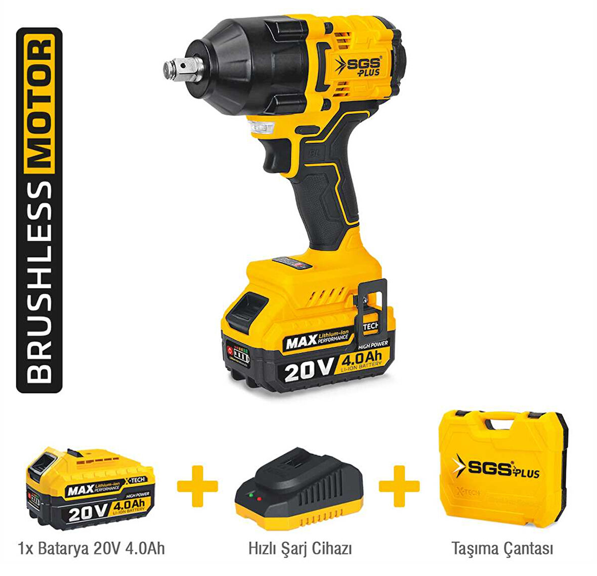 Sgs5503 - 1/2 - 20 Volt 4 Amper 650 Nm Tork Akülü Darbeli Somun Sıkma Sökme Makine Seti Tek Akülü