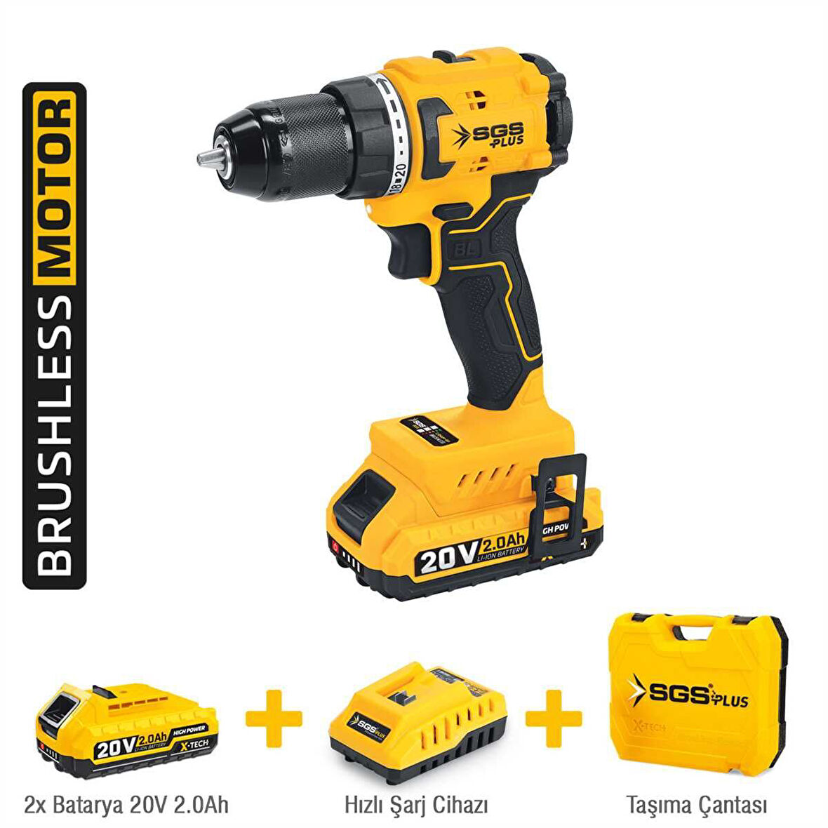 SGS5529 - 20 Volt 2 Amper 60 Nm Akülü Darbesiz Matkap Vidalama Seti