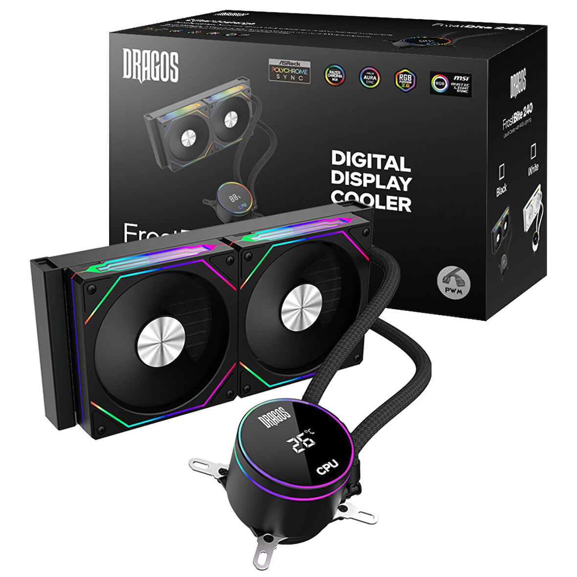 Dragos FrostBite 240 Intel-AMD 240MM Isı Göstergeli ARGB Siyah Sıvı Soğutucu