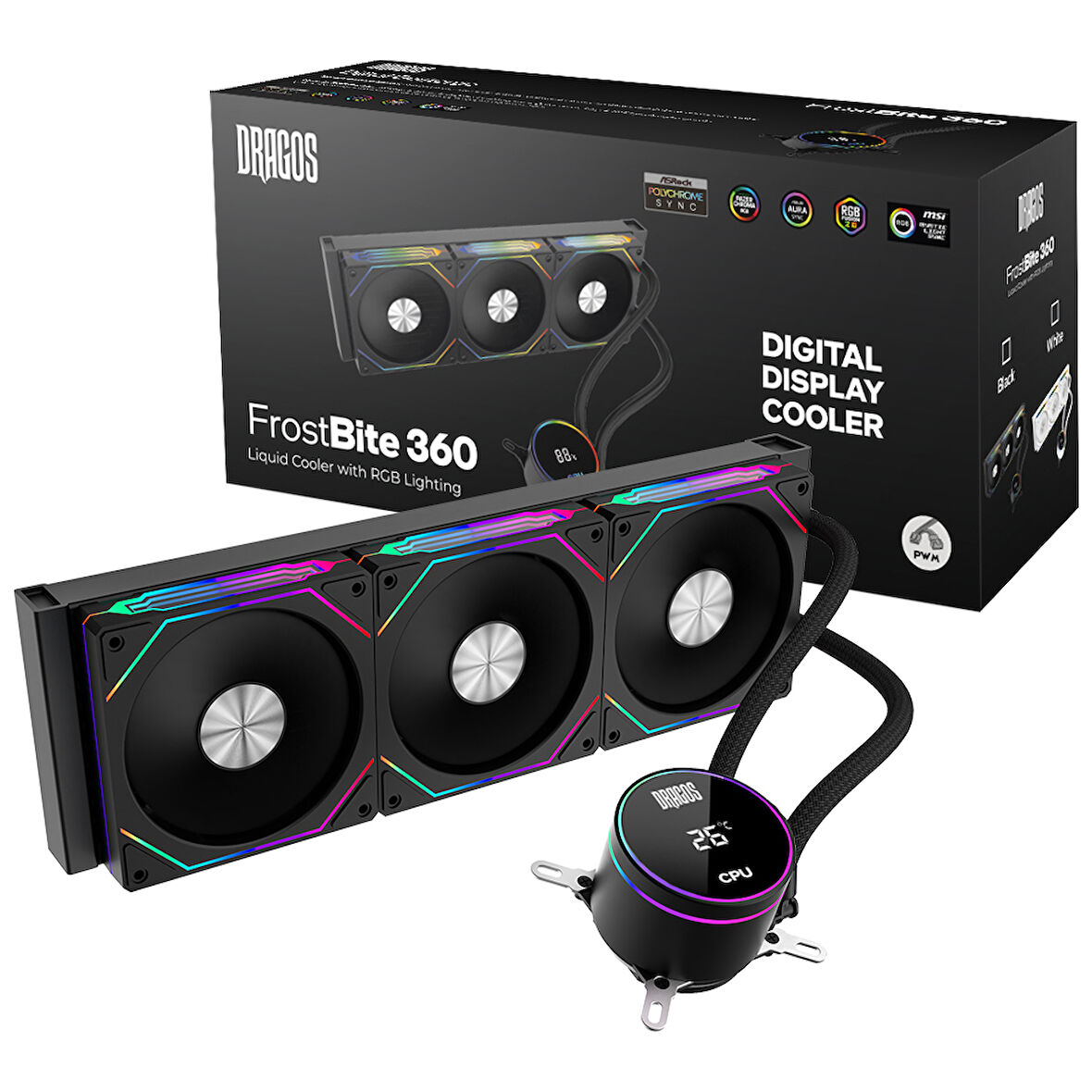 Dragos FrostBite 360 Intel-AMD 360MM Isı Göstergeli ARGB Siyah Sıvı Soğutucu