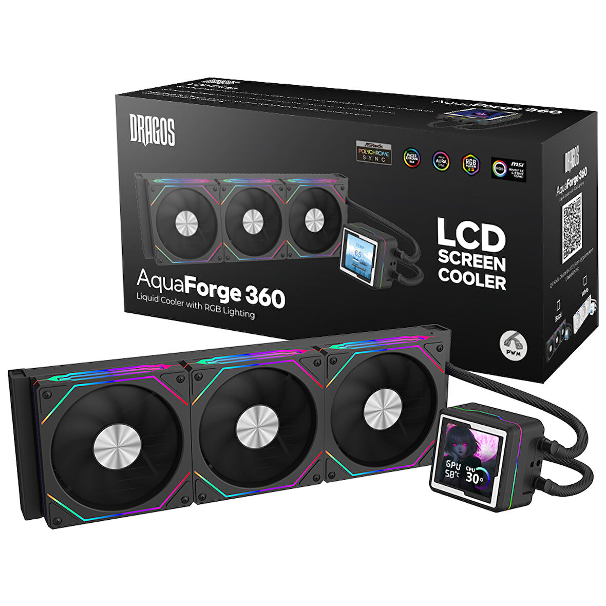 Dragos AquaForge 360 Intel-AMD 360MM LCD Ekranlı ARGB Siyah Sıvı Soğutucu