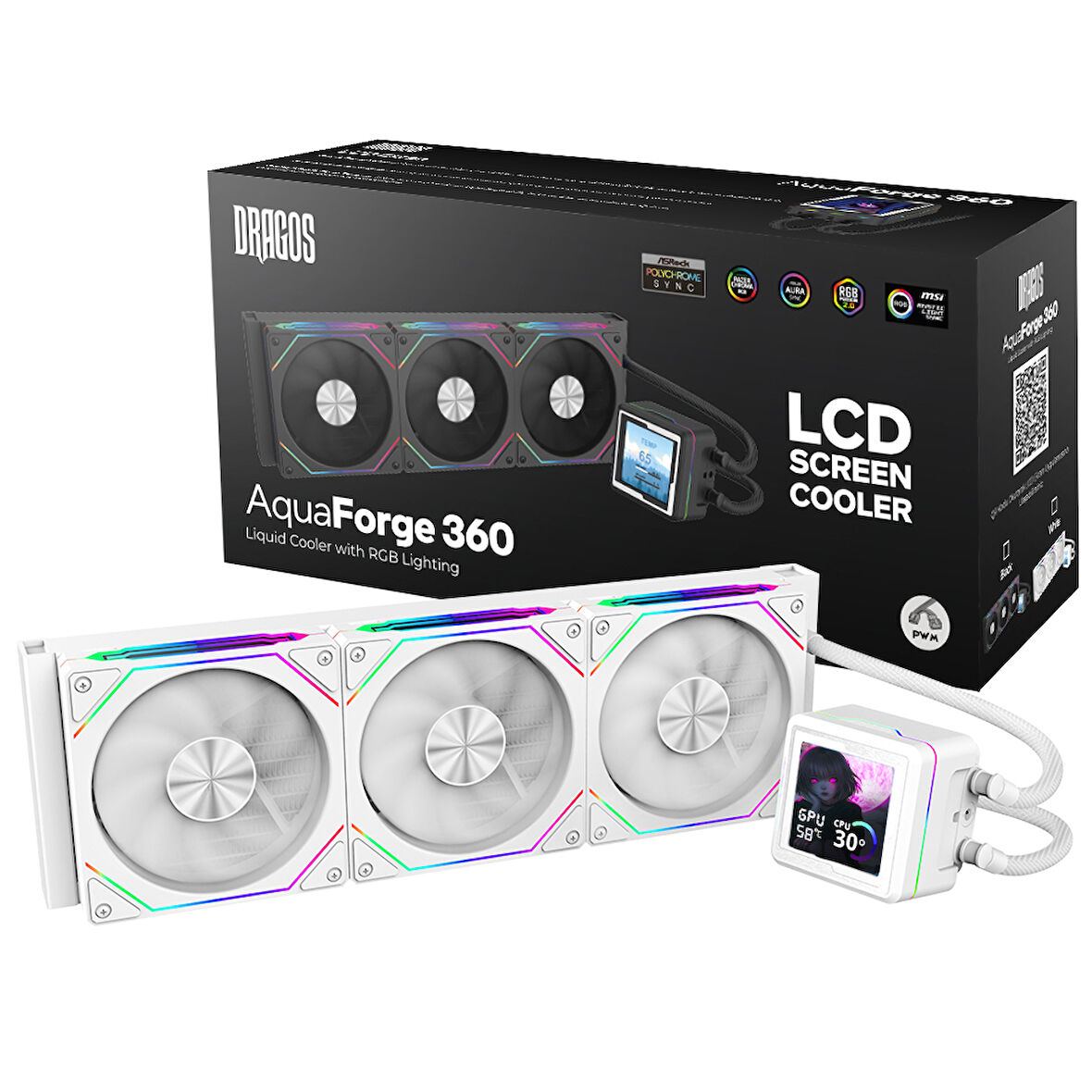 Dragos AquaForge 360 Intel-AMD 360MM LCD Ekranlı ARGB Beyaz Sıvı Soğutucu