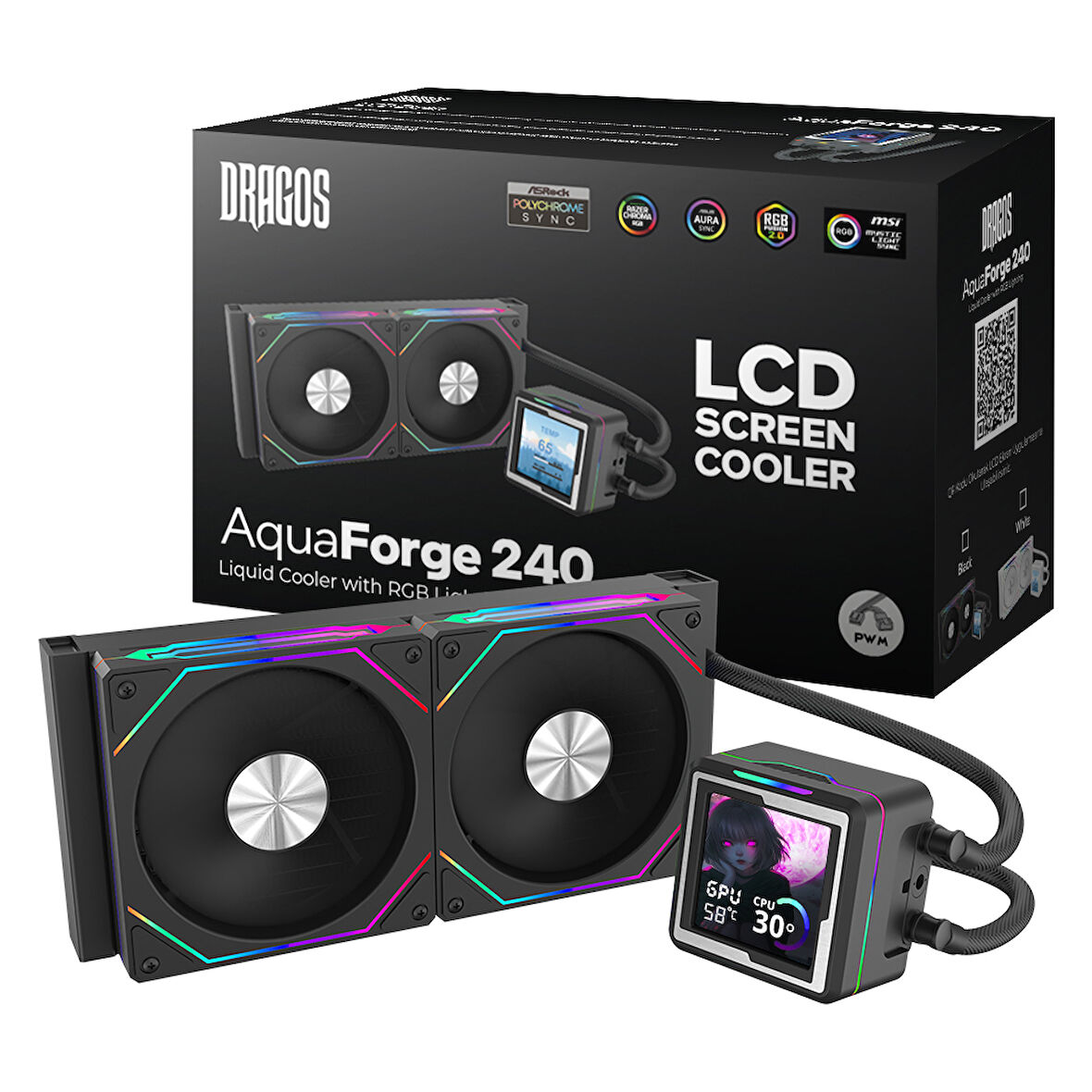 Dragos AquaForge V2 240MM Siyah ARGB LCD Ekranlı İşlemci Sıvı Soğutucu