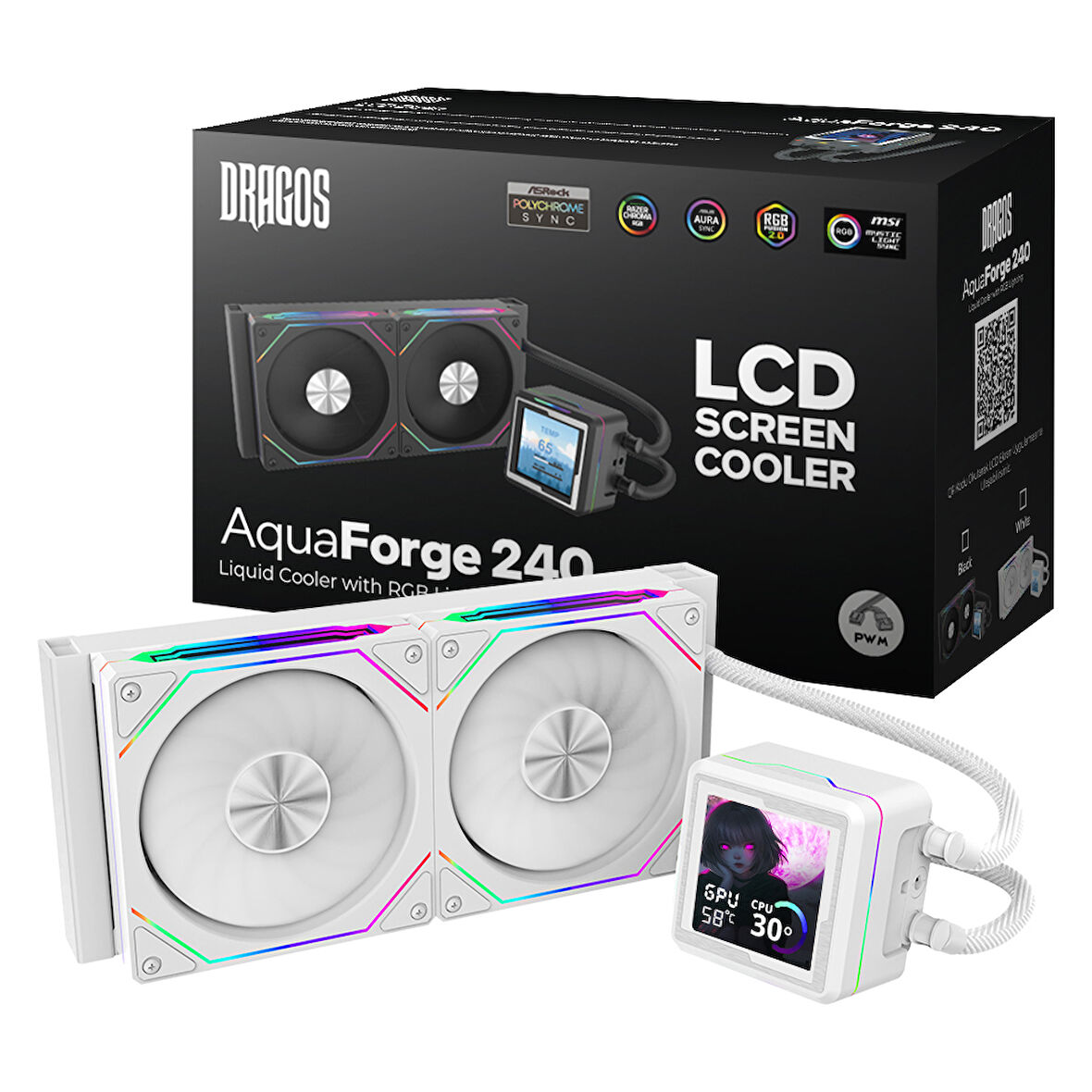Dragos AquaForge V2 240MM Beyaz ARGB LCD Ekranlı İşlemci Sıvı Soğutucu