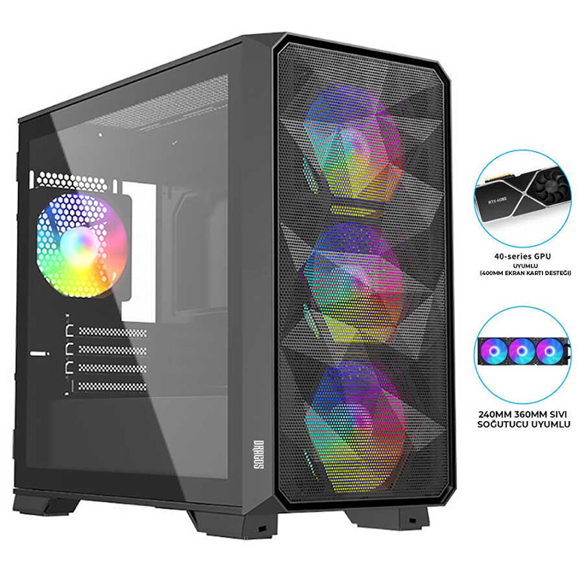 Dragos Diamond 4X Argb İnner Fan USB 3.0 600w 80+ Gaming Bilgisayar Kasası