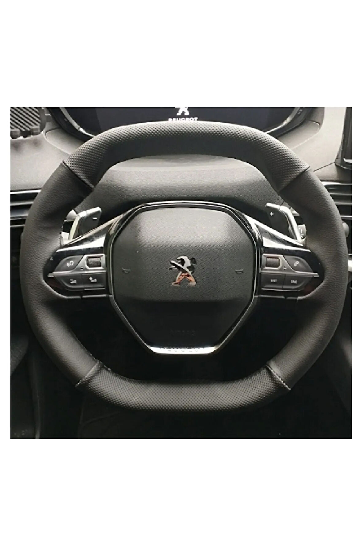 DİKİŞLİ DİREKSİYON KILIFI İTHAL DAMARLI/NOKTALI DERİ SİYAH DİKİŞLİ PEUGEOT 3008/2008 İÇİN