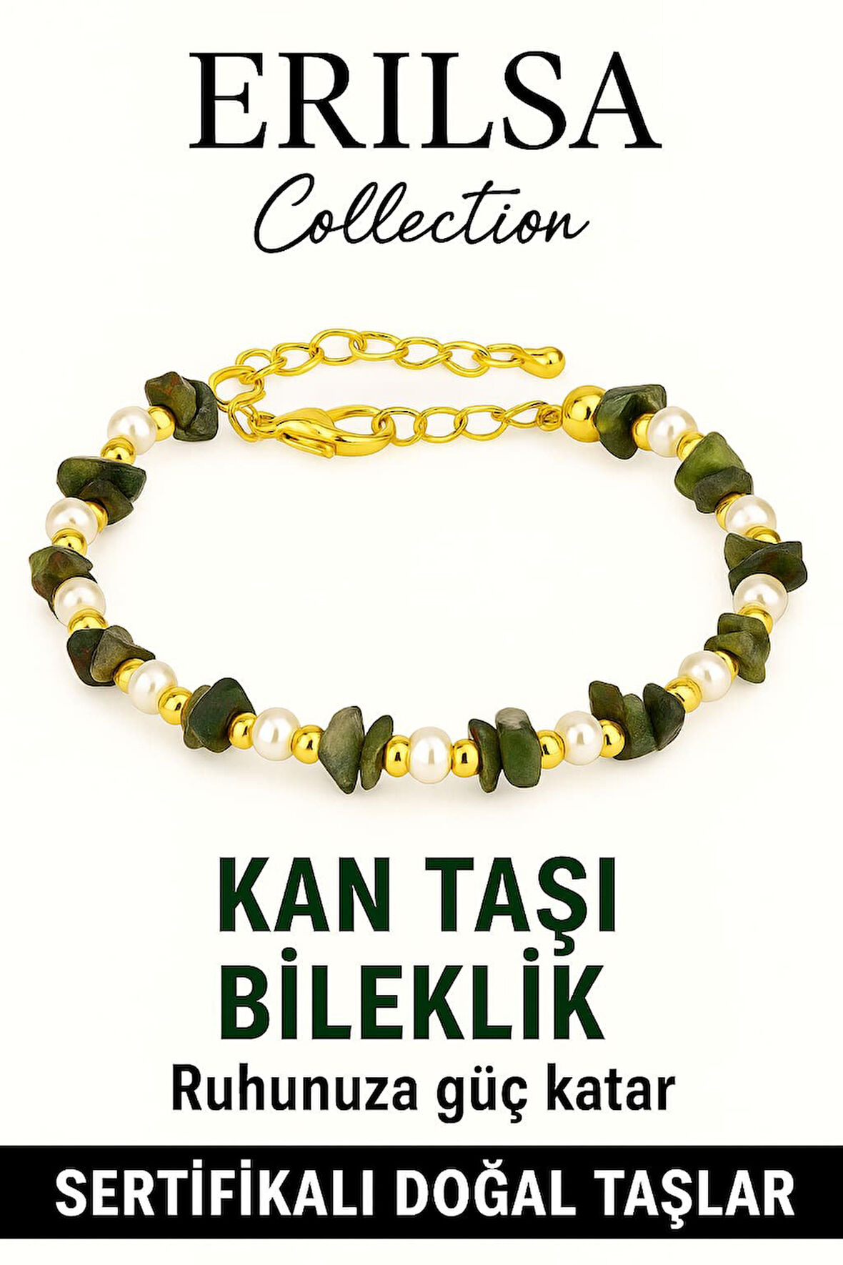 Sertifikalı Kırık Taşlı Model İnci – Kan Taşı (Heliotrop) Bileklik – Koruyucu ve Canlılık Enerjisi