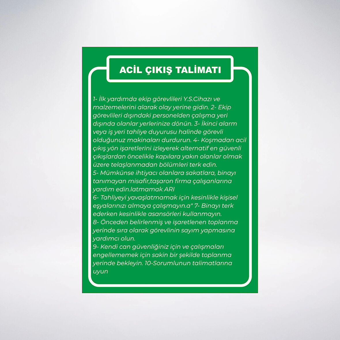 acil çıkış talimatı Sticker 20X28 Cm