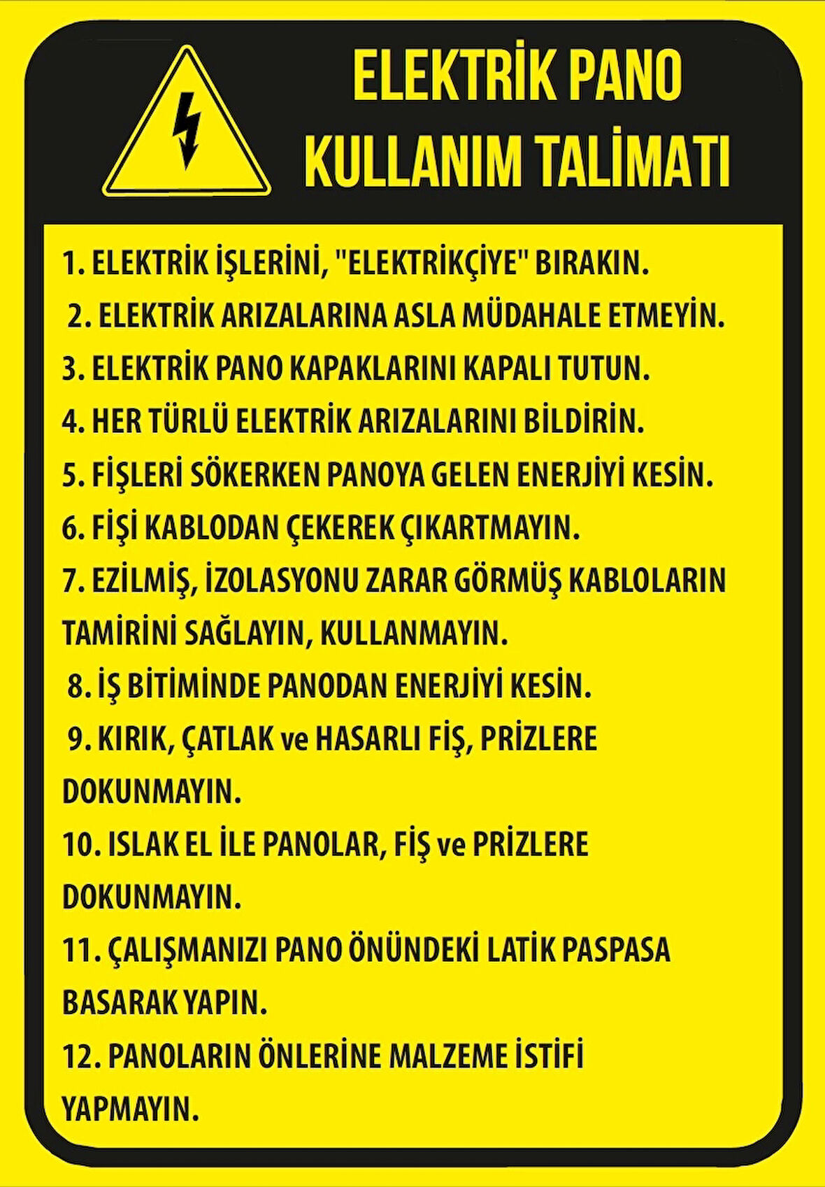 Elektrik Pano Kullanım Talimatı Sticker 20X28 Cm