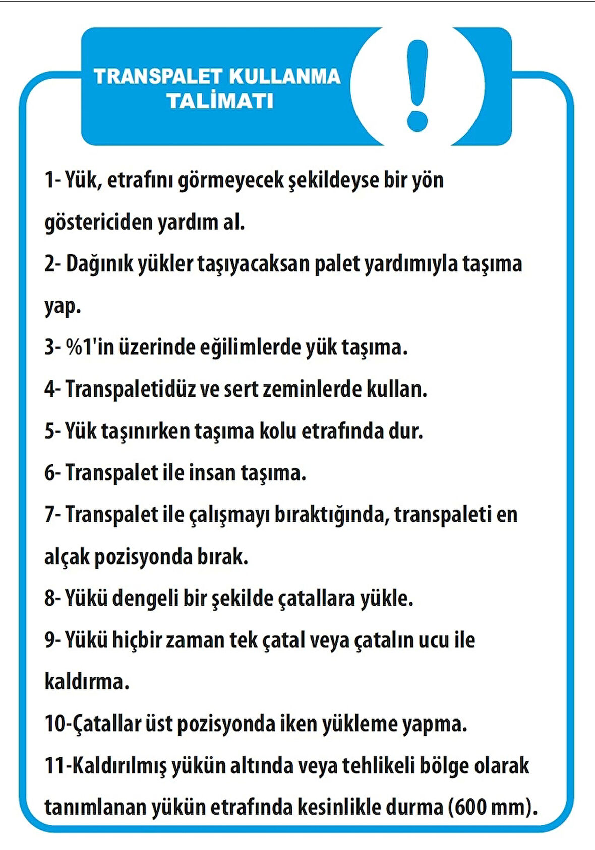 Transpalet Kullanım Talimatı Sticker 20X28 Cm