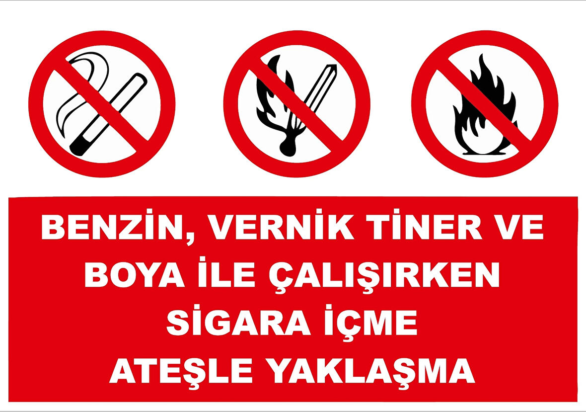 Benzin, Vernik, Tiner ve Boya İle Çalışırken Sigara İçme Sticker 20X28 Cm