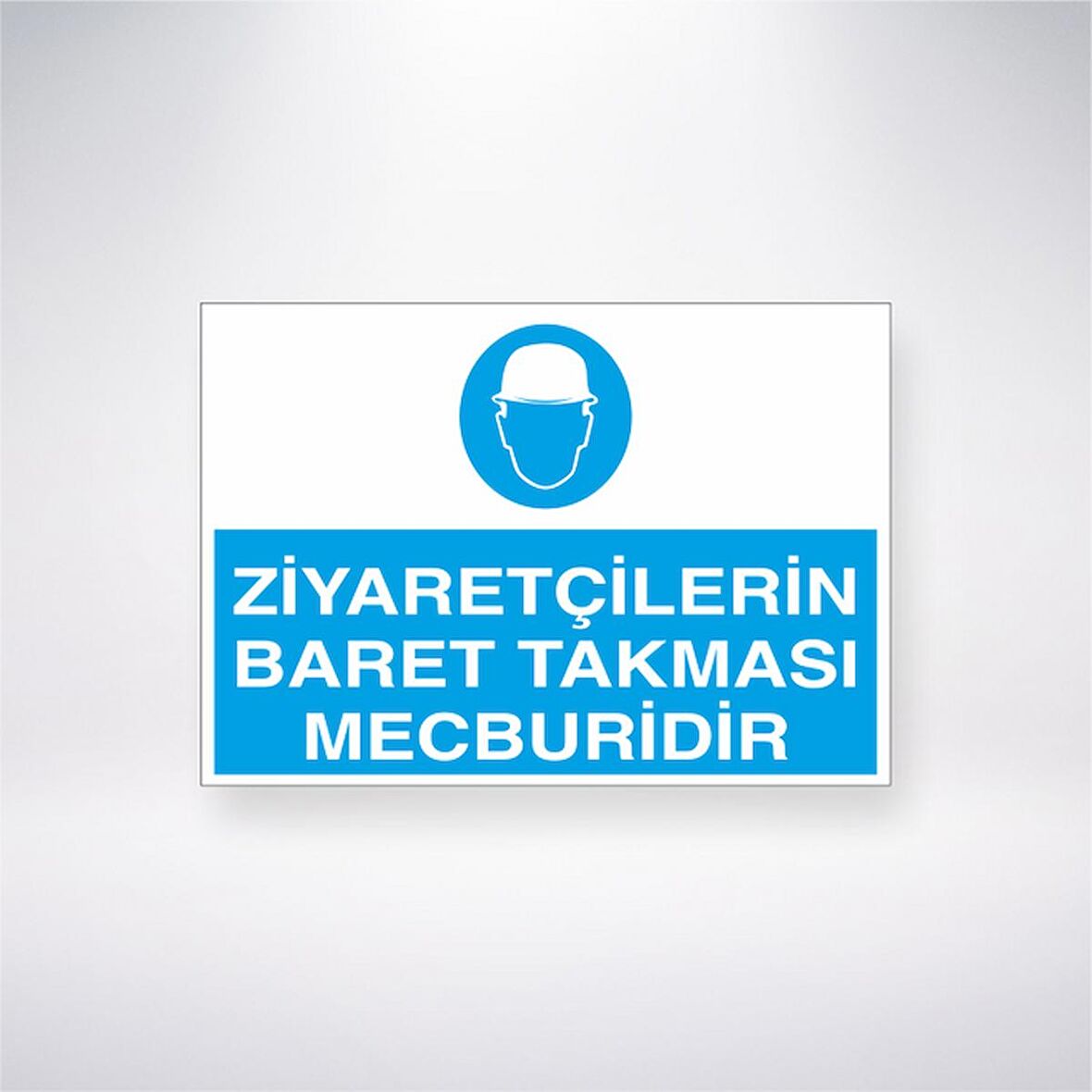 Ziyaretçilerin Baret Takması Mecburidir 21x35 Arkası Yapışkanlı Levha