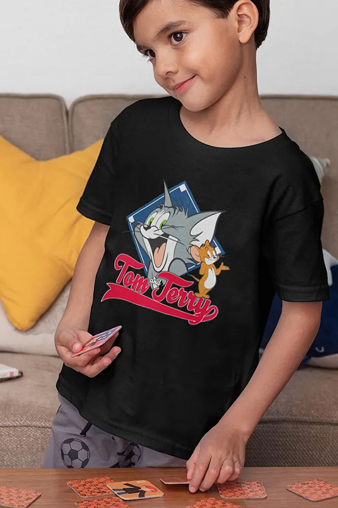 Tom Ve Jerry Baskılı Unisex Çizgi Film Çocuk Tişört (1-12 YAŞ)