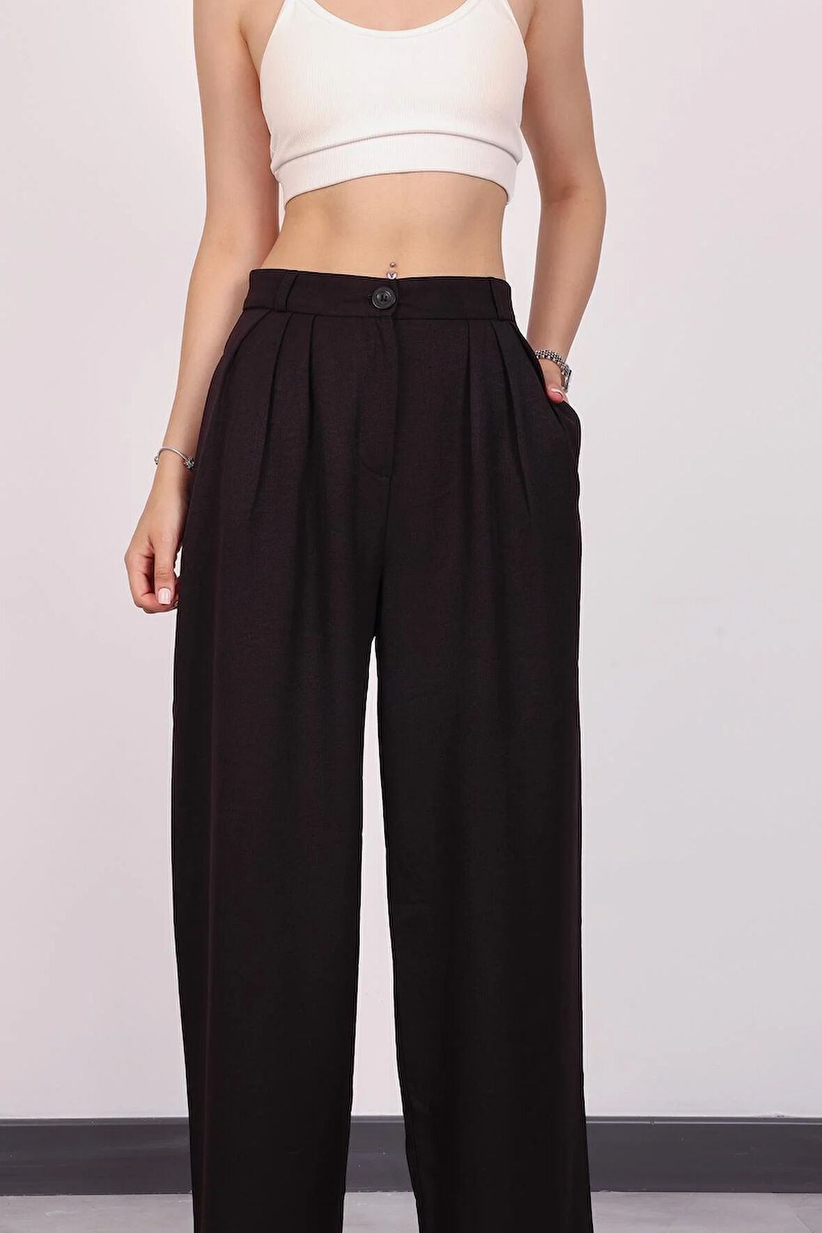 Kadın Siyah Pile Detaylı Palazzo Pantolon