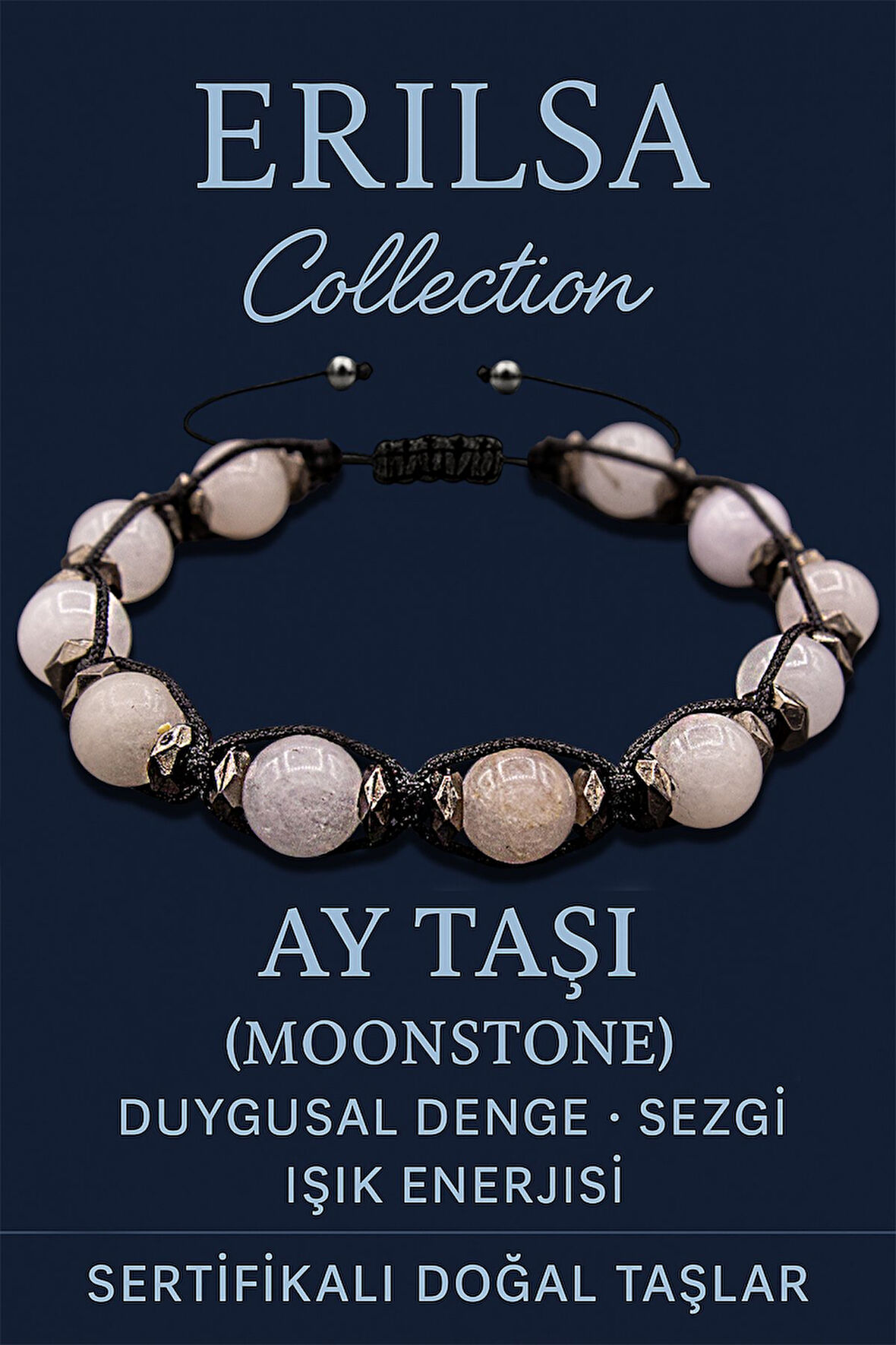 Sertifikalı 8 mm Terahertz & Ay Taşı Bileklik – Duygusal Şifa, Sezgi ve Enerji Koruması