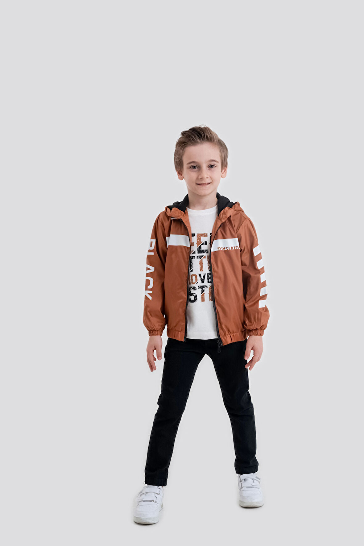 Çocuk Kapüşonlu Fermuarlı Günlük Yağmurluk 3'lü Takım