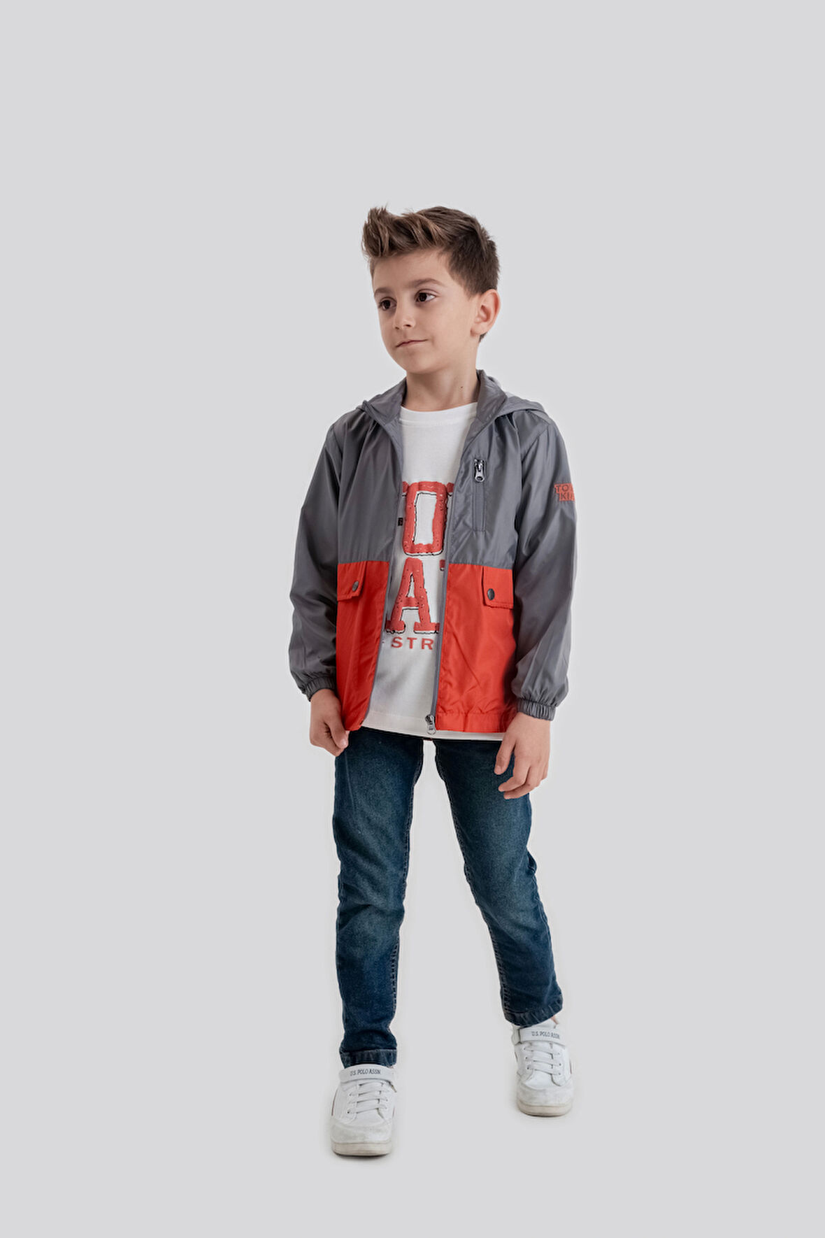 Çocuk Kapüşonlu Fermuarlı Rüzgarlık 3'lü Takım