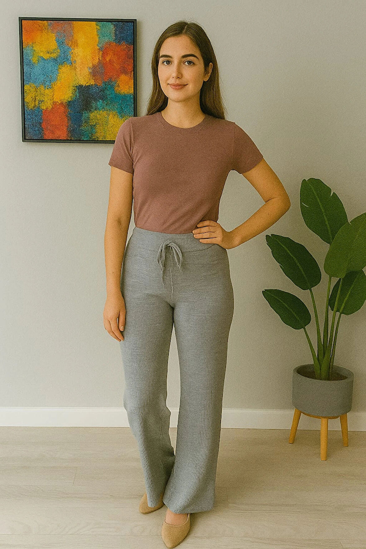 Kadın Yüksek Bel Triko Pantolon