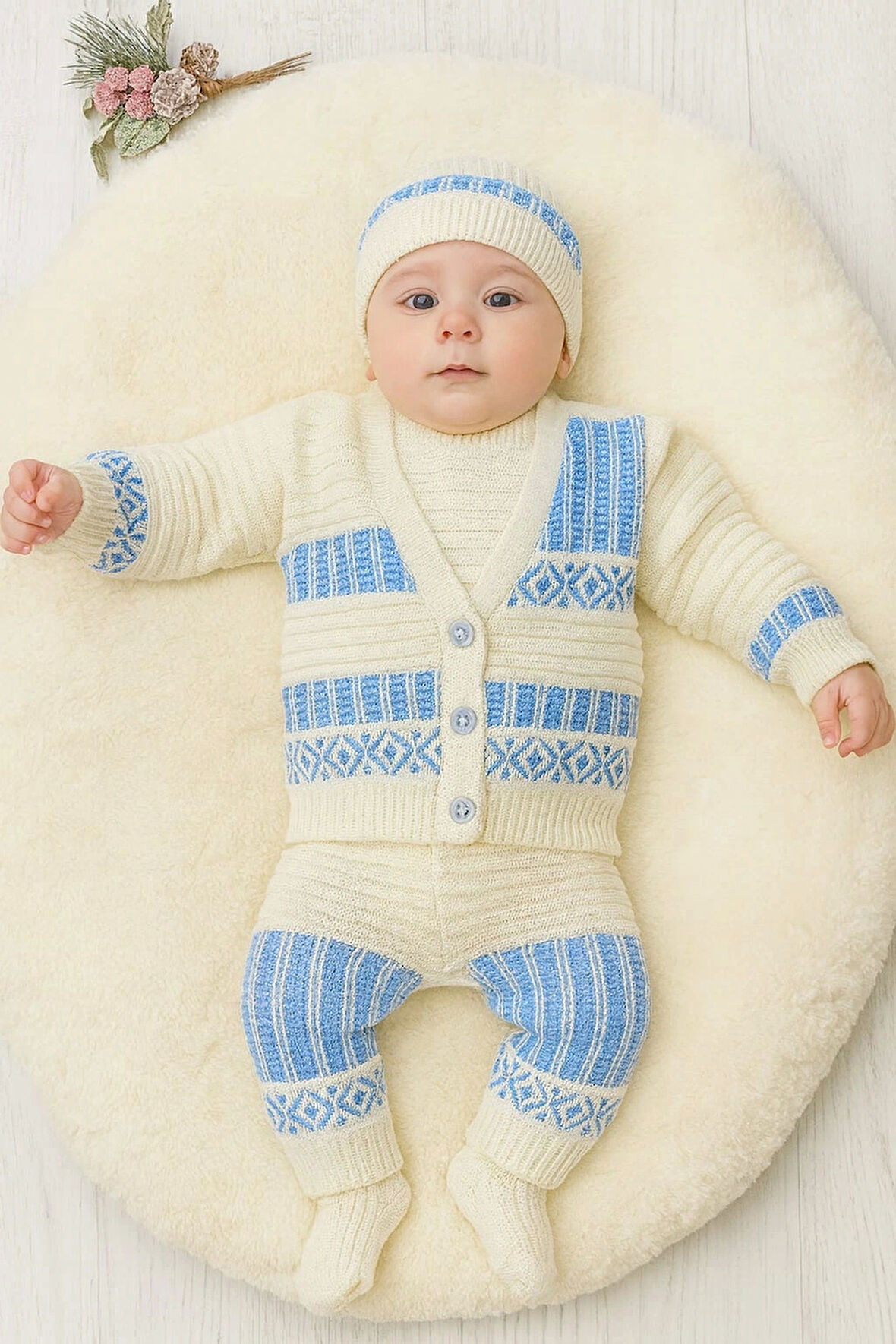 Pastel Desenli Bebek Triko Takımı Hastane Çıkışı