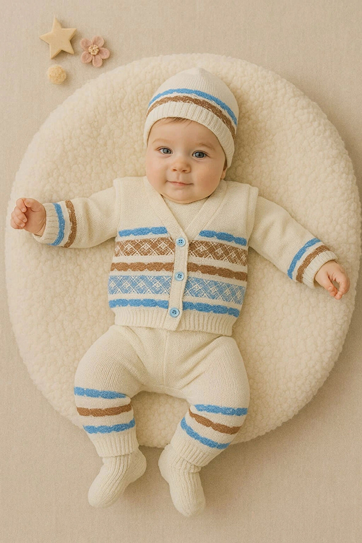 Pastel Desenli Bebek Triko Takımı Hastane Çıkışı