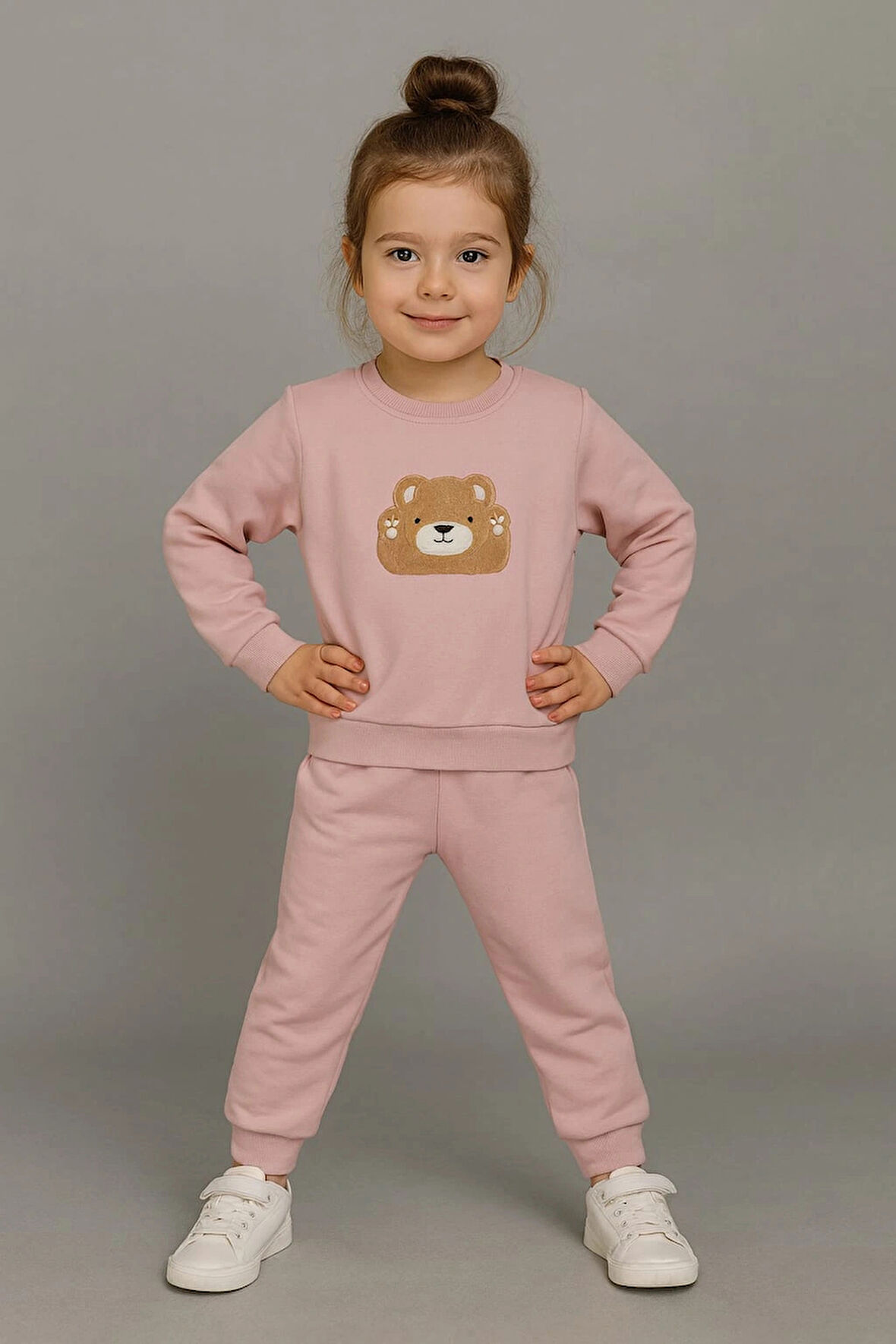 Sevimli Ayıcık Nakışlı %100 Pamuk 2’li Çocuk Eşofman Takımı