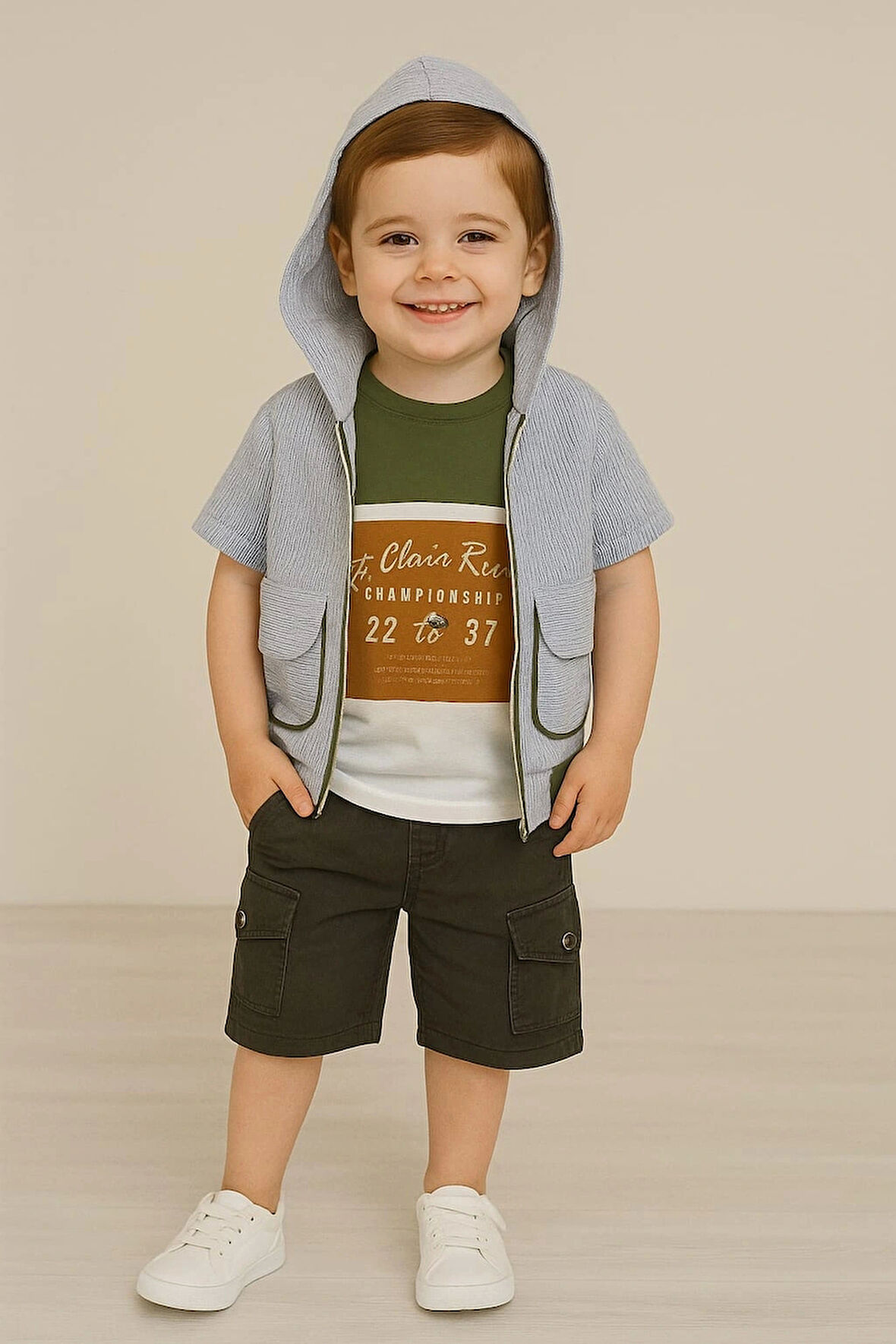 Fermuarlı Kapşonlu Gömlek Kapri 3'lü Takım