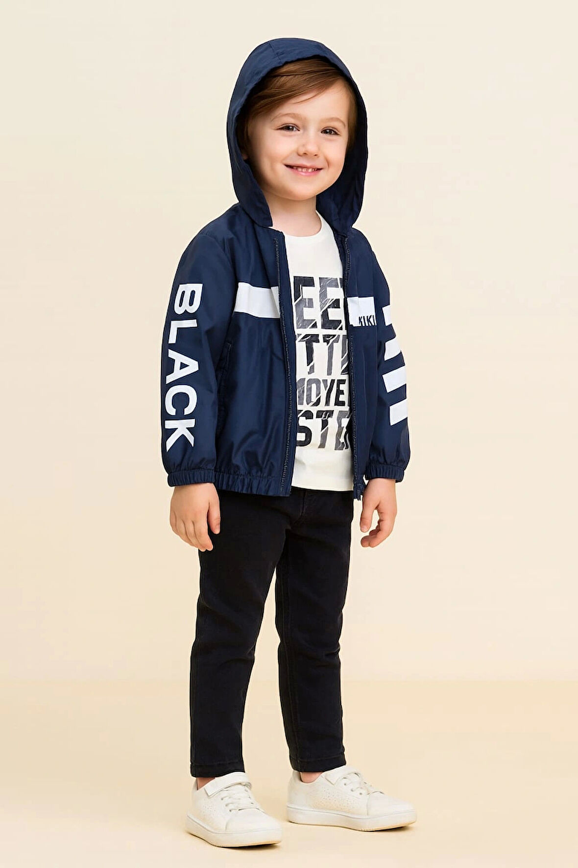 Çocuk Kapüşonlu Fermuarlı Günlük Yağmurluk 3'lü Takım