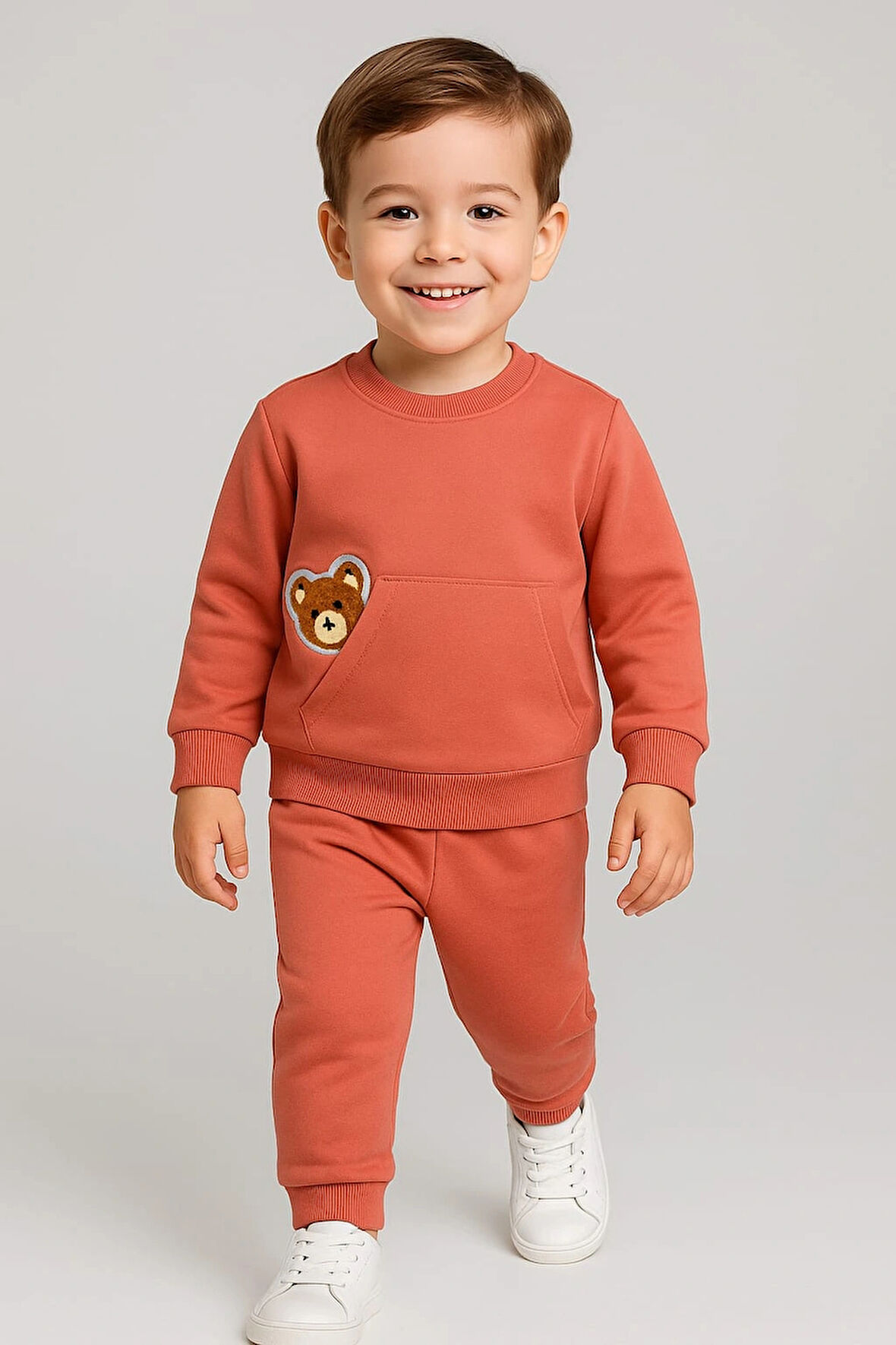 Erkek Çocuk Ayıcık Detaylı 2’li Takım %100 Pamuk