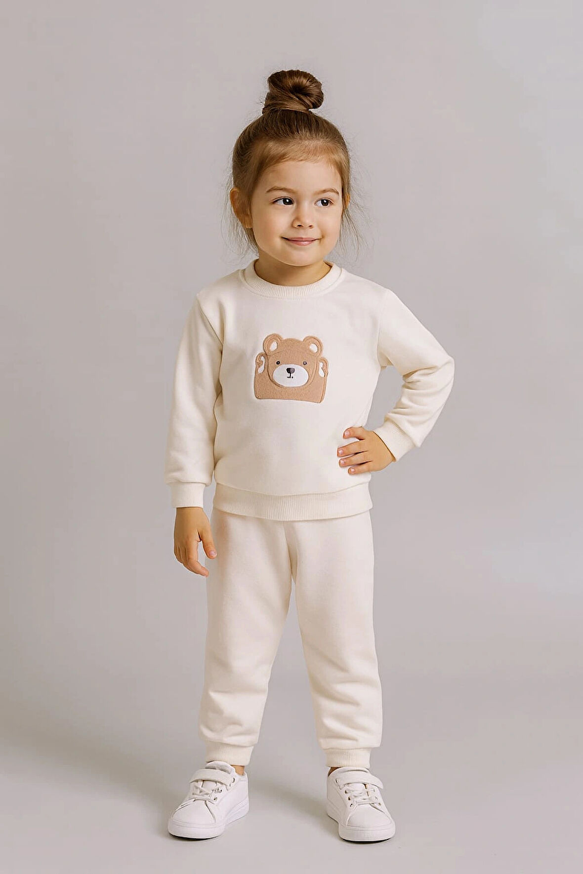 Sevimli Ayıcık Nakışlı %100 Pamuk 2’li Çocuk Eşofman Takımı