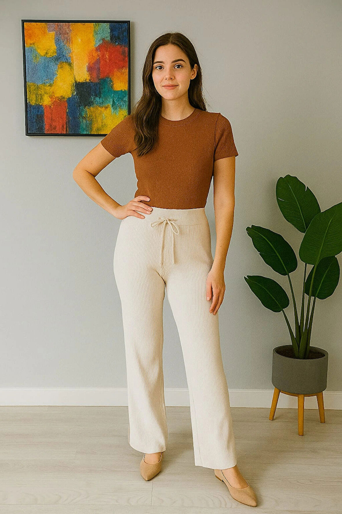 Kadın Yüksek Bel Triko Pantolon