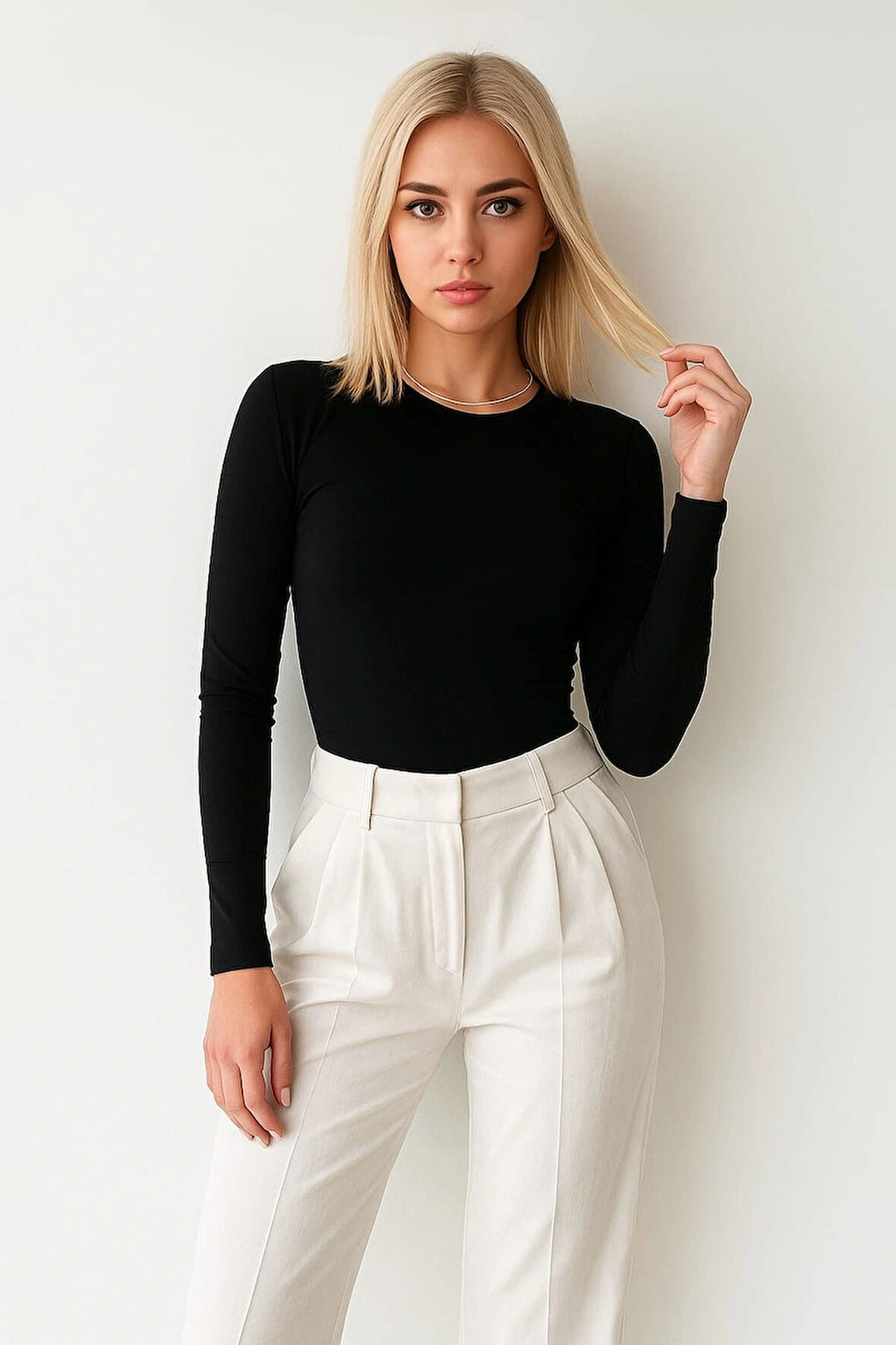 Kadın Uzun Kollu Basic Düz Form Fit Bluz