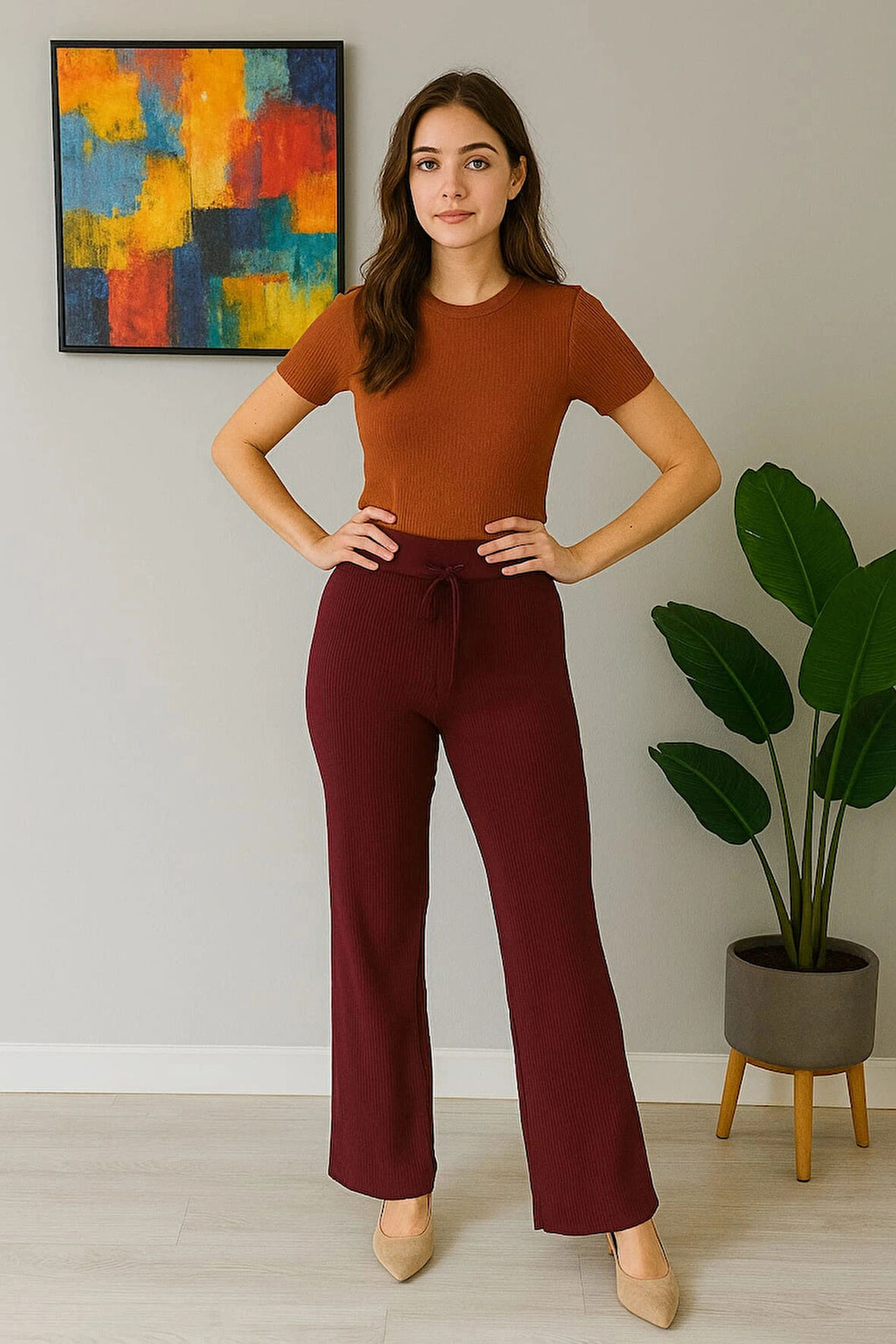 Kadın Yüksek Bel Triko Pantolon