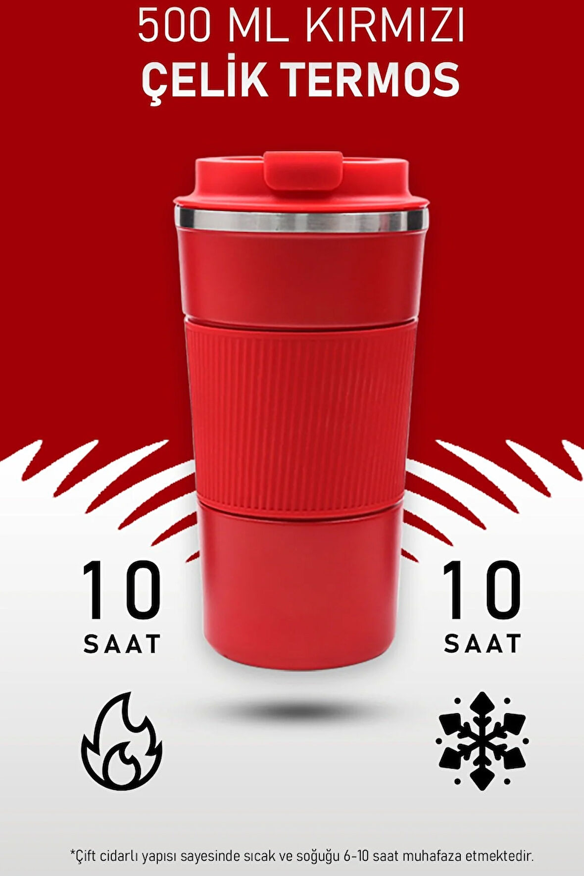 Kırmızı 500 ml Çelik Termos