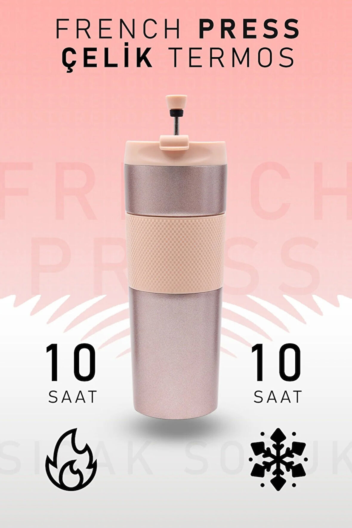 French Press Özellikli 450ml Siyah Çelik Termos