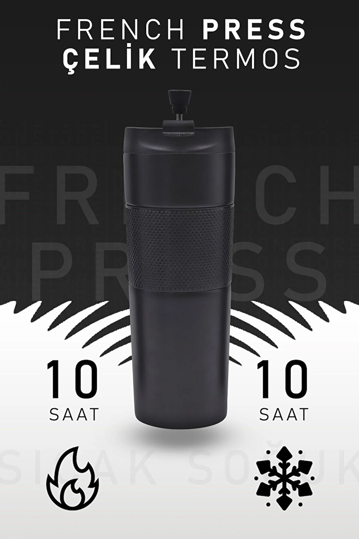 French Press Özellikli 450ml Siyah Çelik Termos