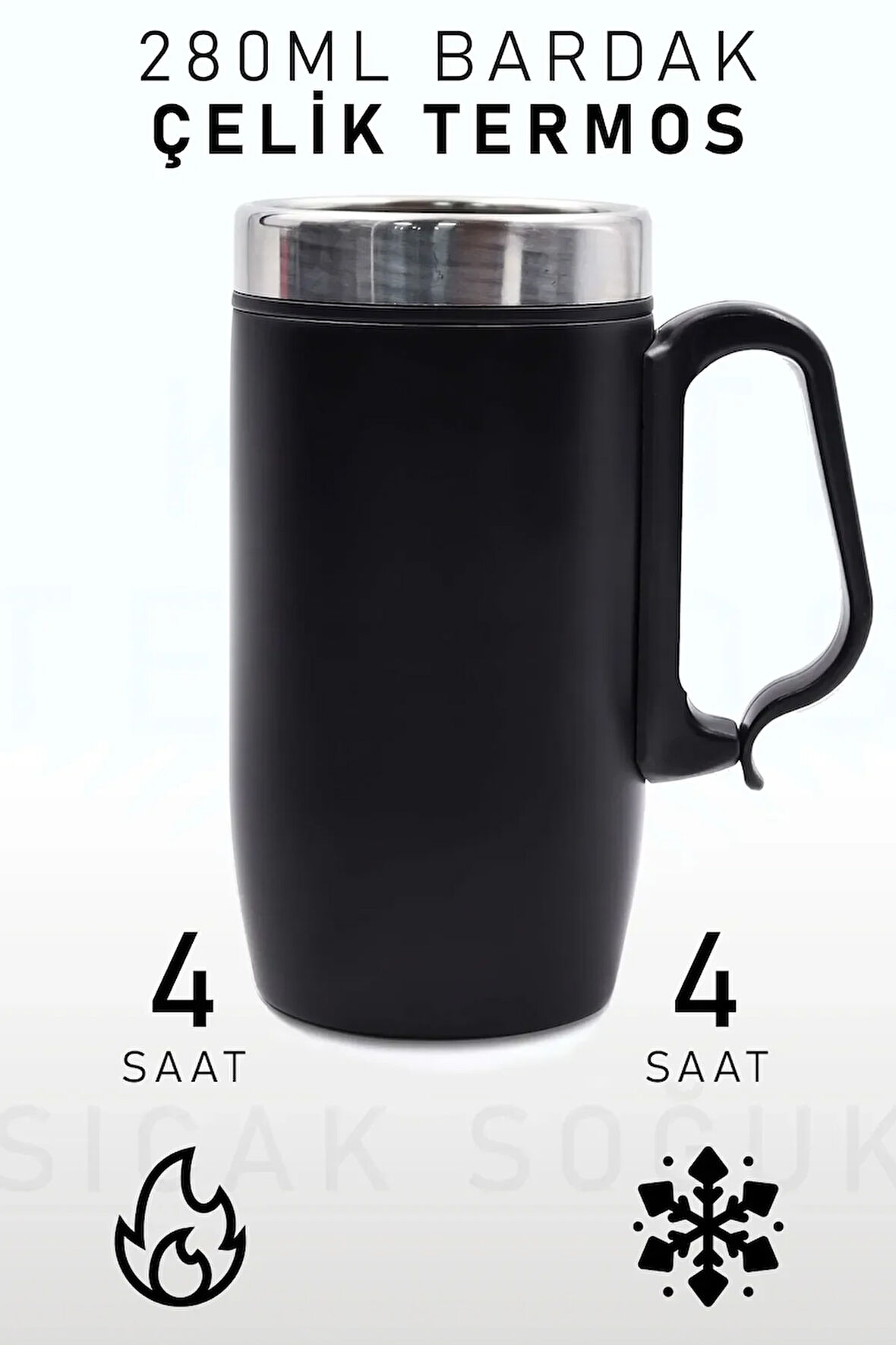 280 Ml Özel Kulplu Siyah Bardak Çelik Termos