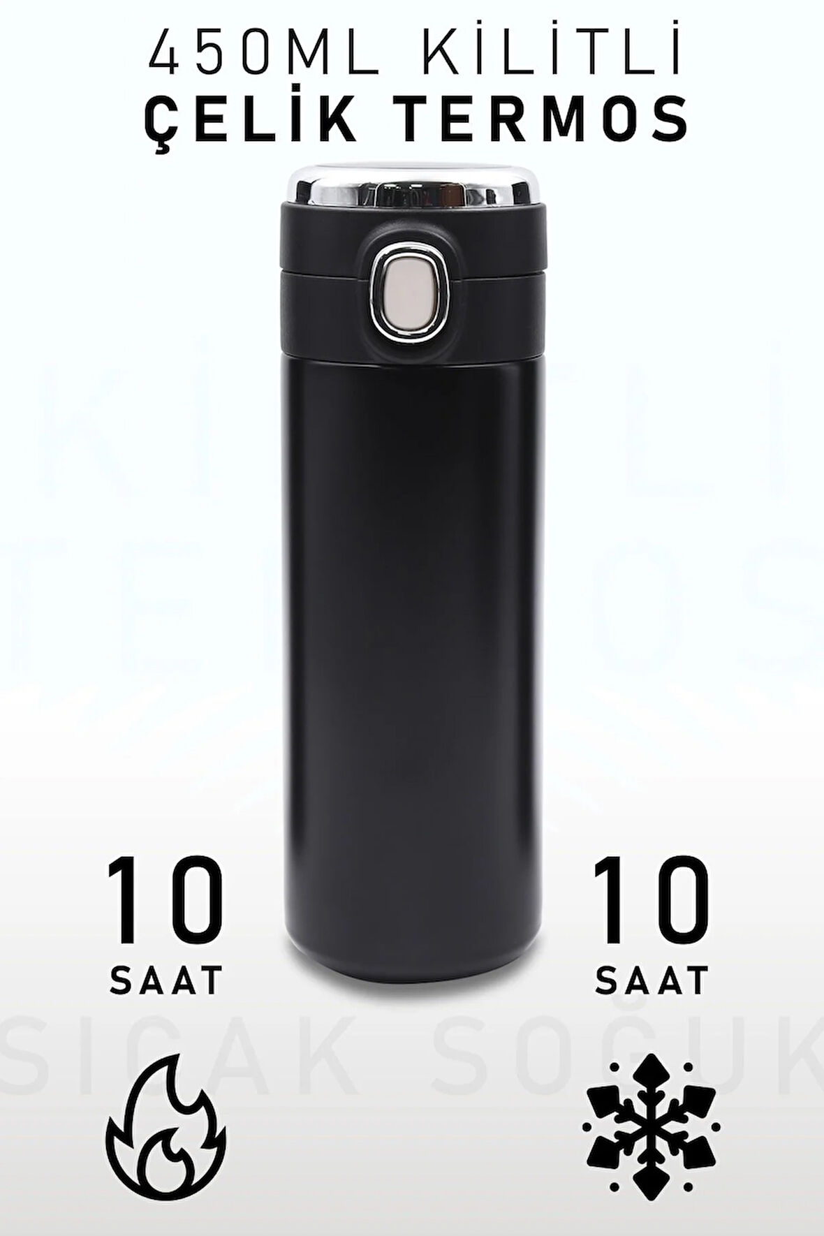 450 Ml Kilitli Siyah Dereceli Termos