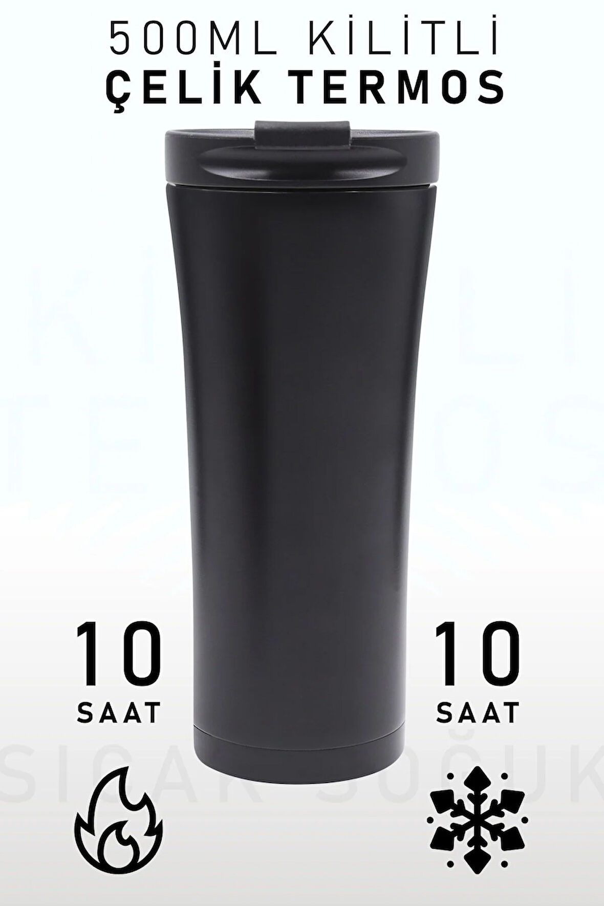 500 Ml Kilitli Siyah Termos