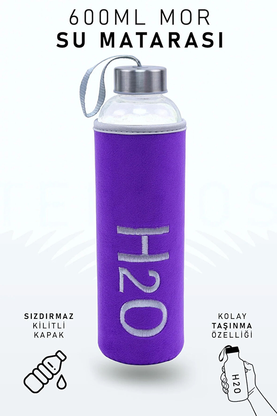 600 Ml Mor Kılıflı Cam Matara