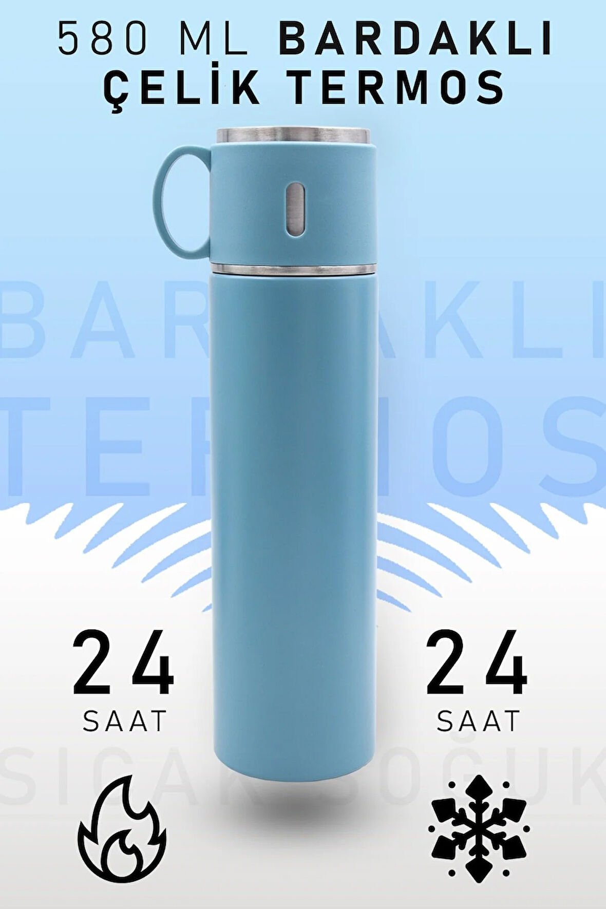 580 Ml Mavi Bardaklı Çelik Termos