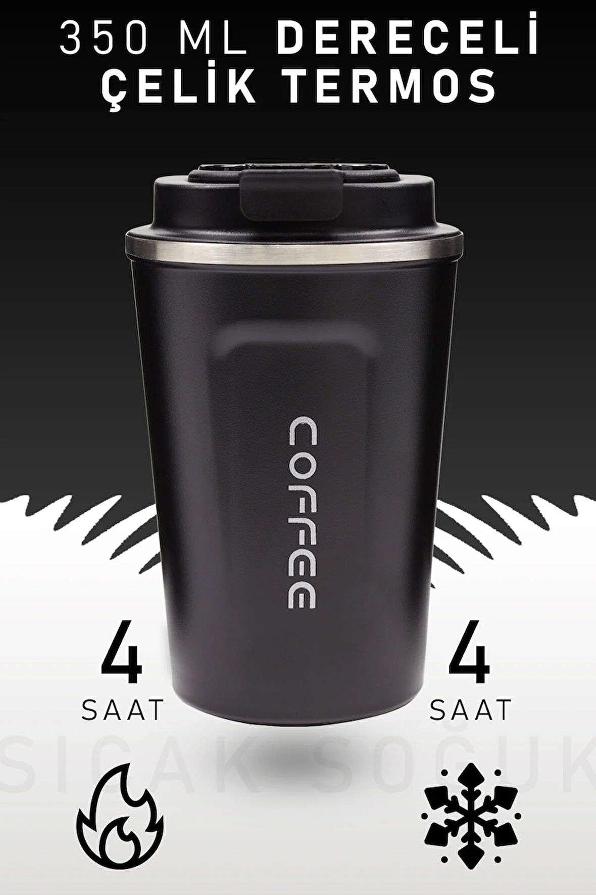 350 Ml Kilitli Siyah Dereceli Termos